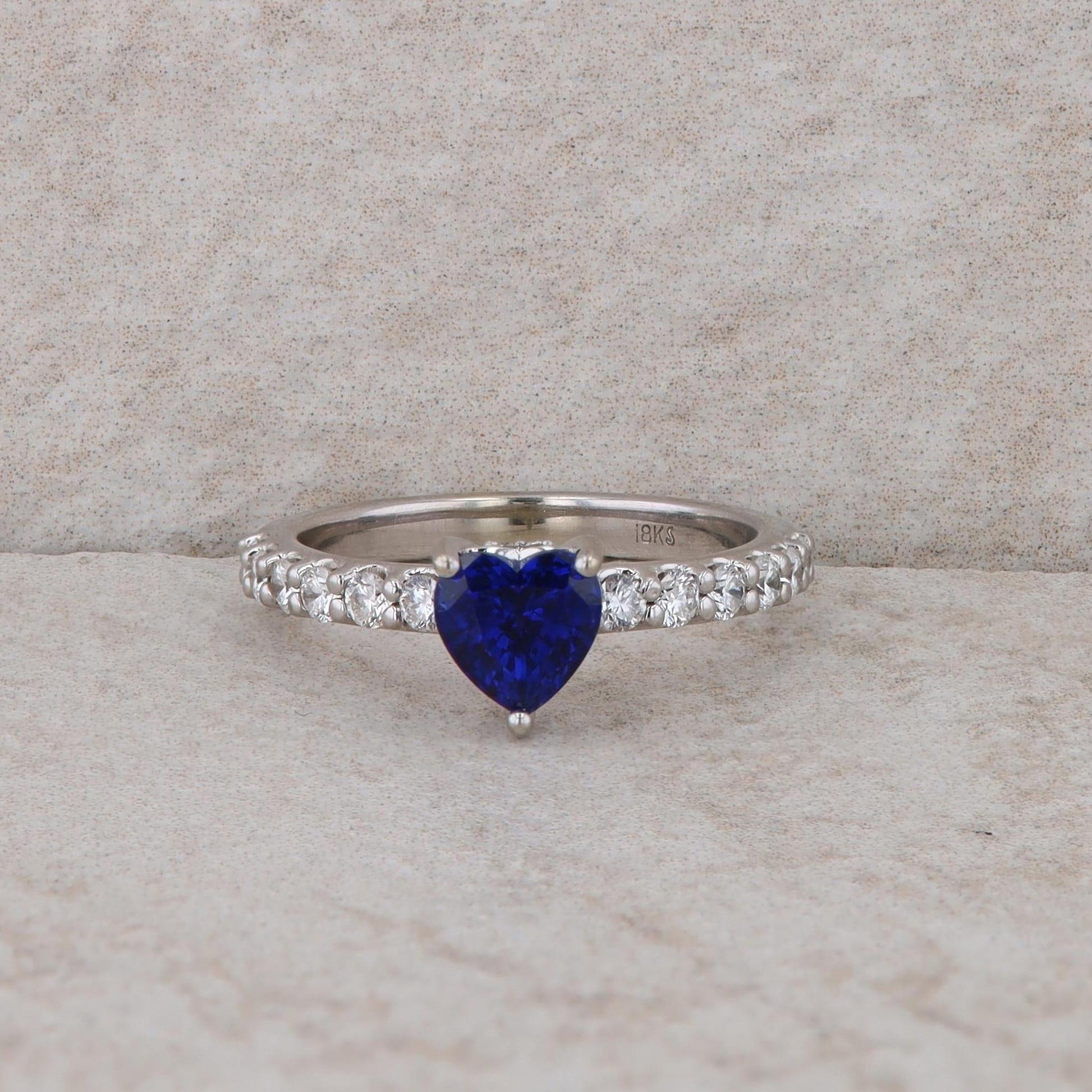 18k White Gold Sapphire Heart and Diamond Ring