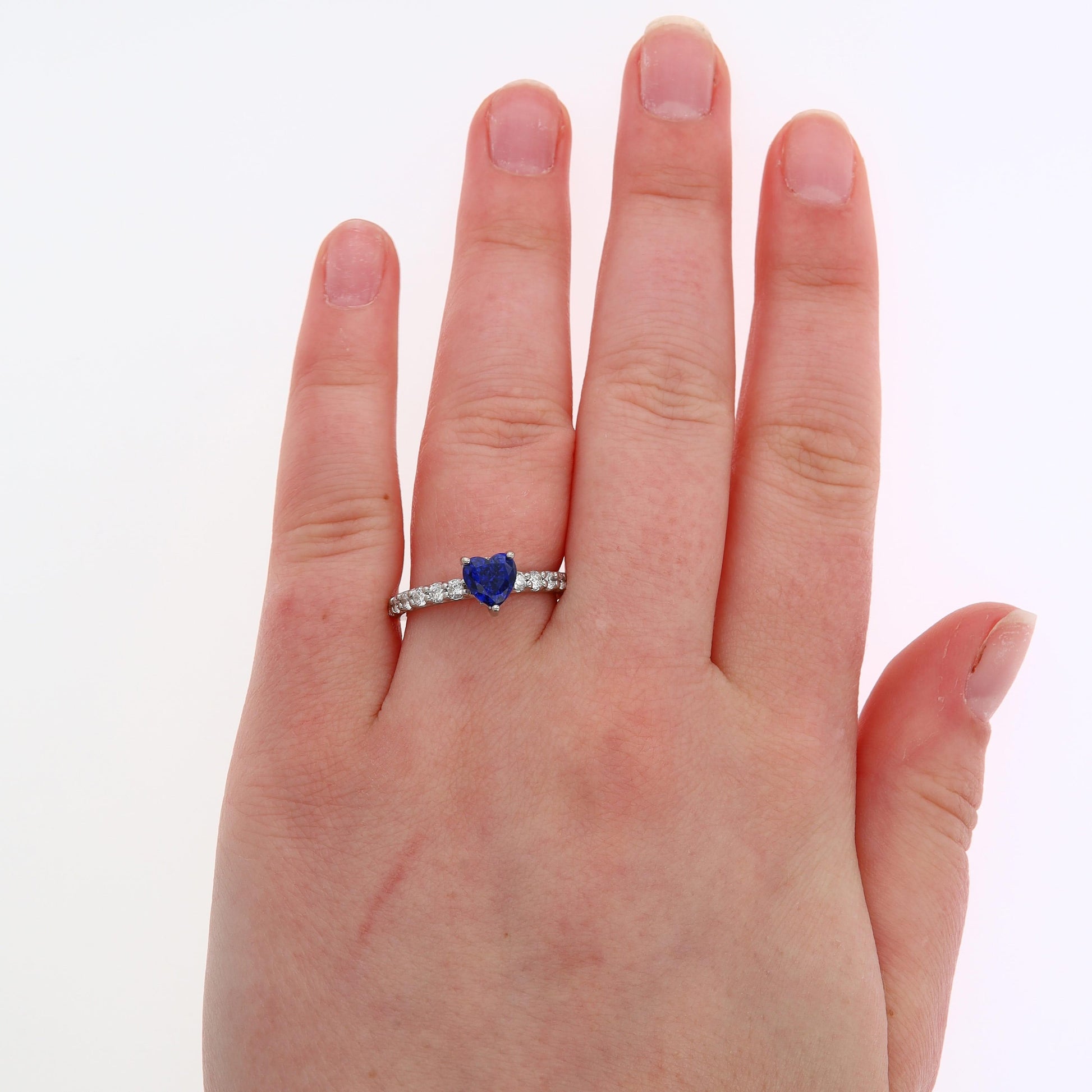 18k White Gold Sapphire Heart and Diamond Ring