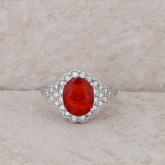 Spark 18k White Gold Diamond and Fire Opal Ring