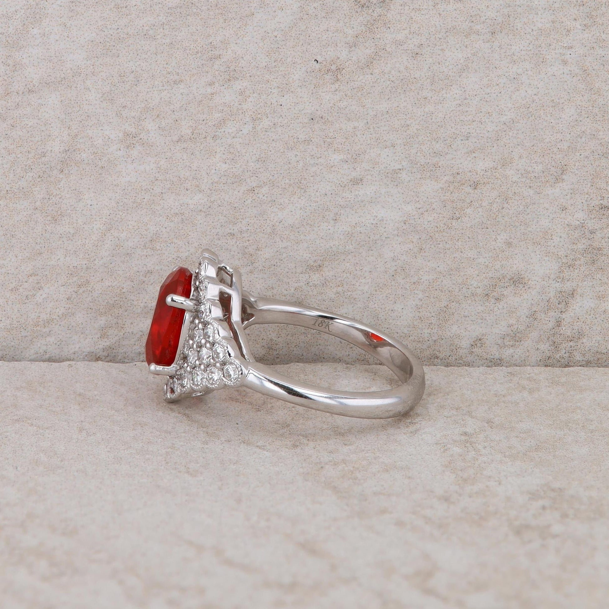 Spark 18k White Gold Diamond and Fire Opal Ring