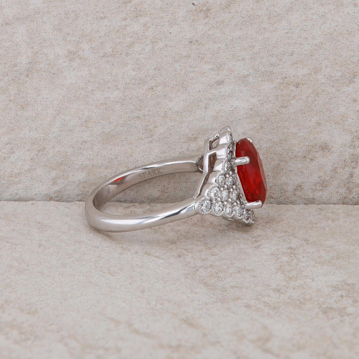 Spark 18k White Gold Diamond and Fire Opal Ring