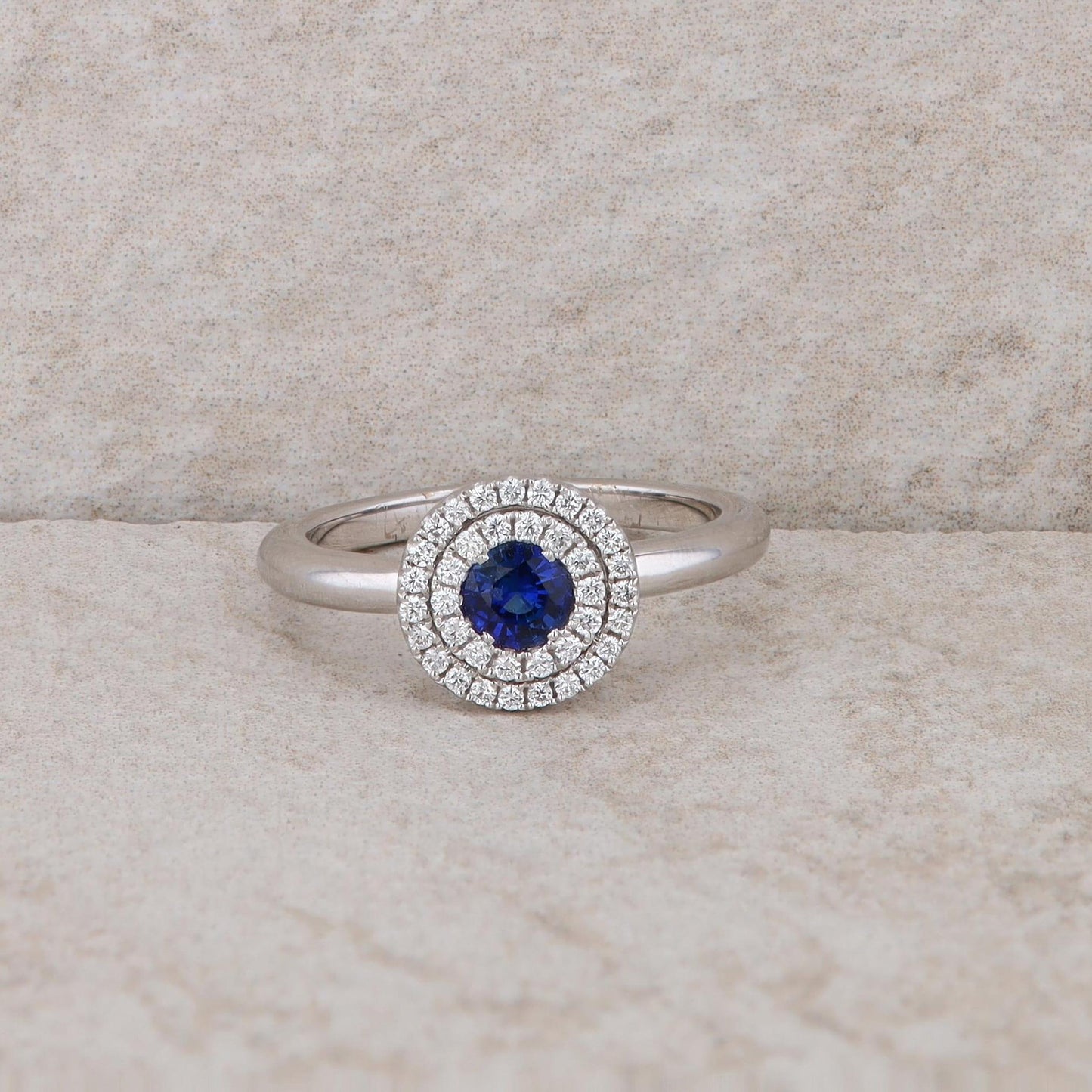 Spark 18k White Gold Sapphire and Diamond Double Halo Ring