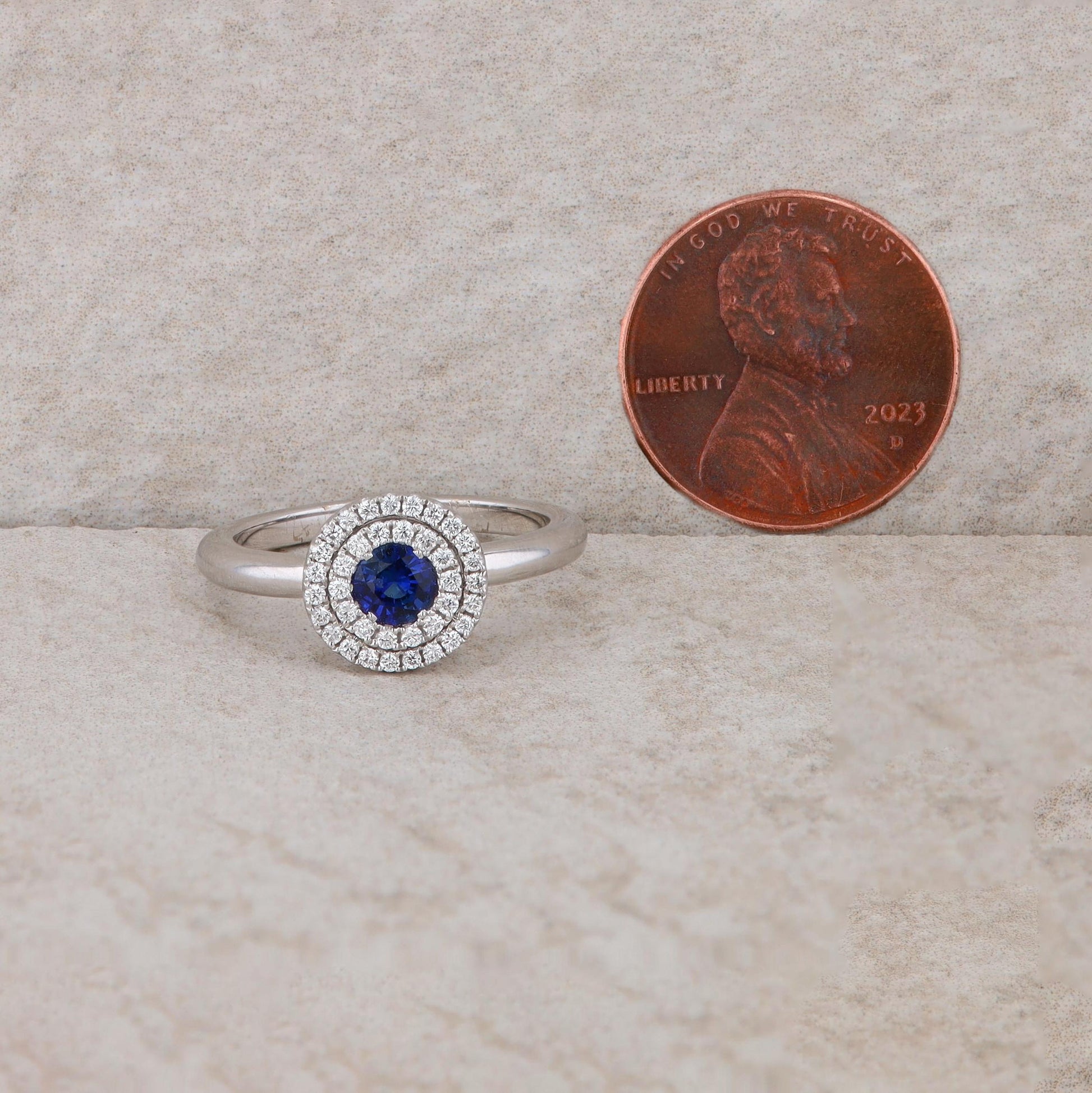 Spark 18k White Gold Sapphire and Diamond Double Halo Ring