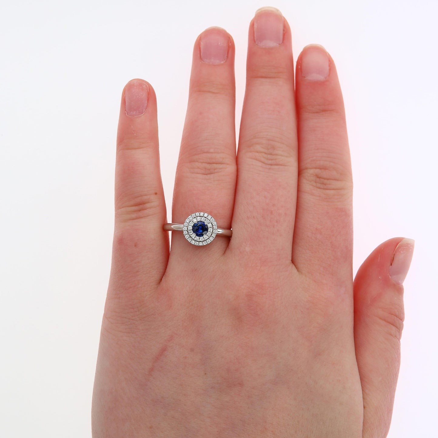 Spark 18k White Gold Sapphire and Diamond Double Halo Ring