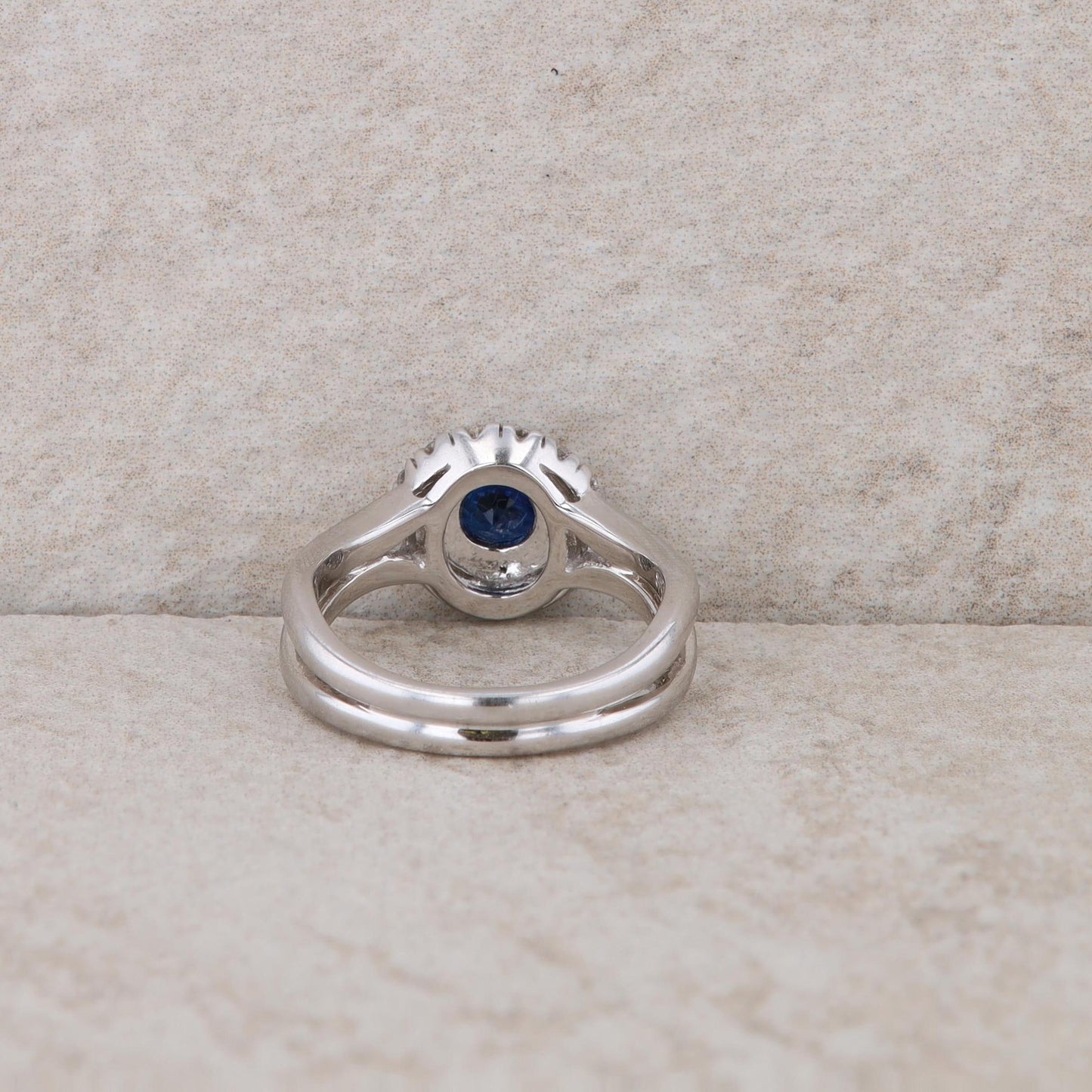 Spark 18k White Gold Diamond and Sapphire Double Halo Ring