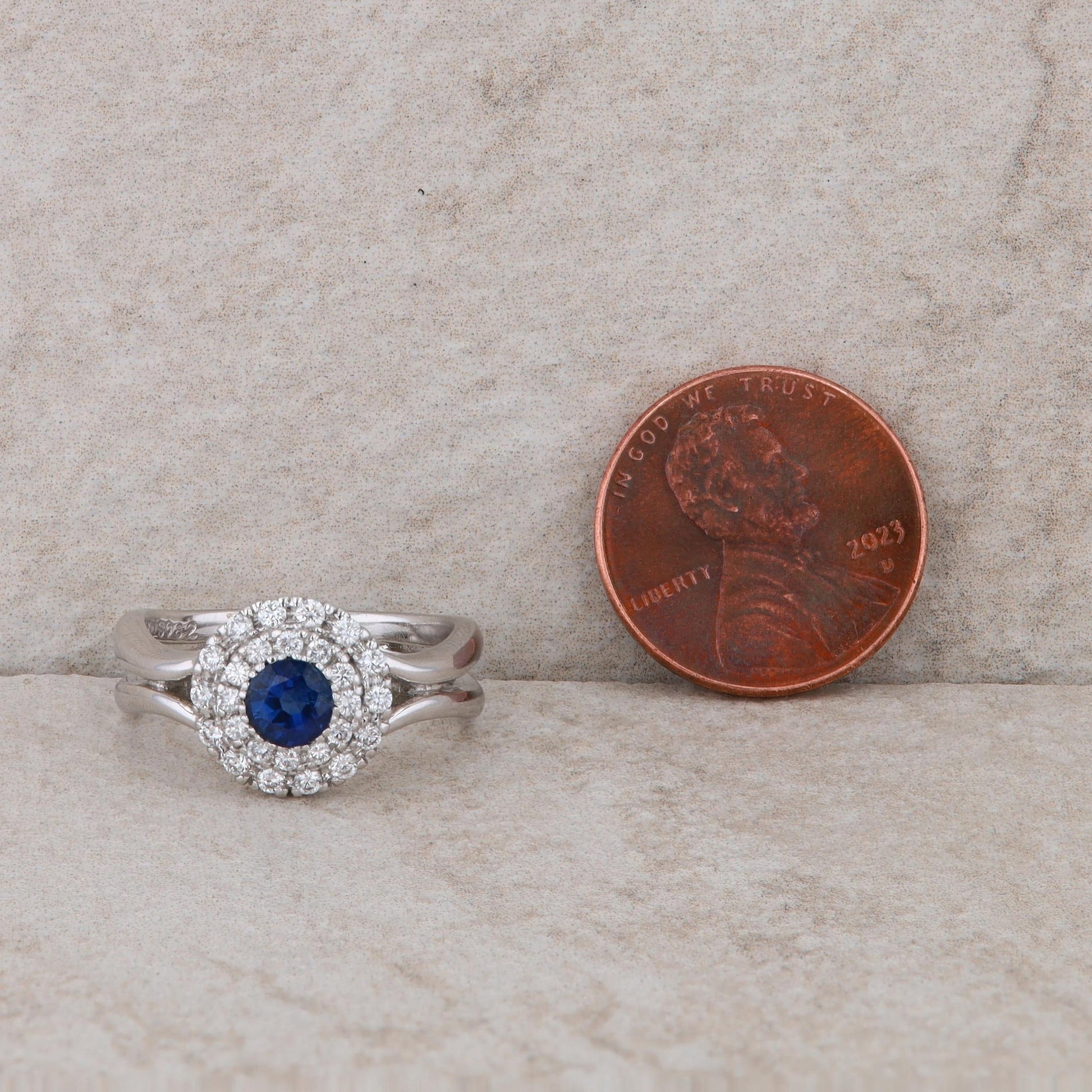 Spark 18k White Gold Diamond and Sapphire Double Halo Ring