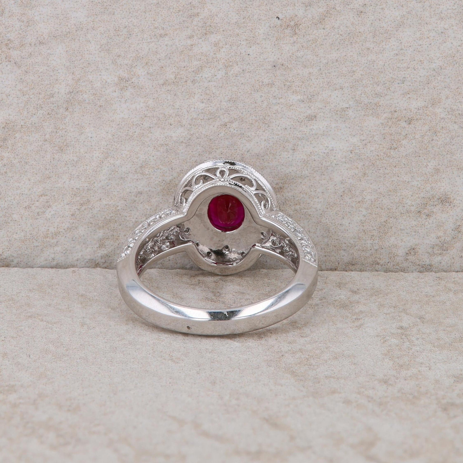 Spark 18k White Gold Ruby and Diamond Halo Ring