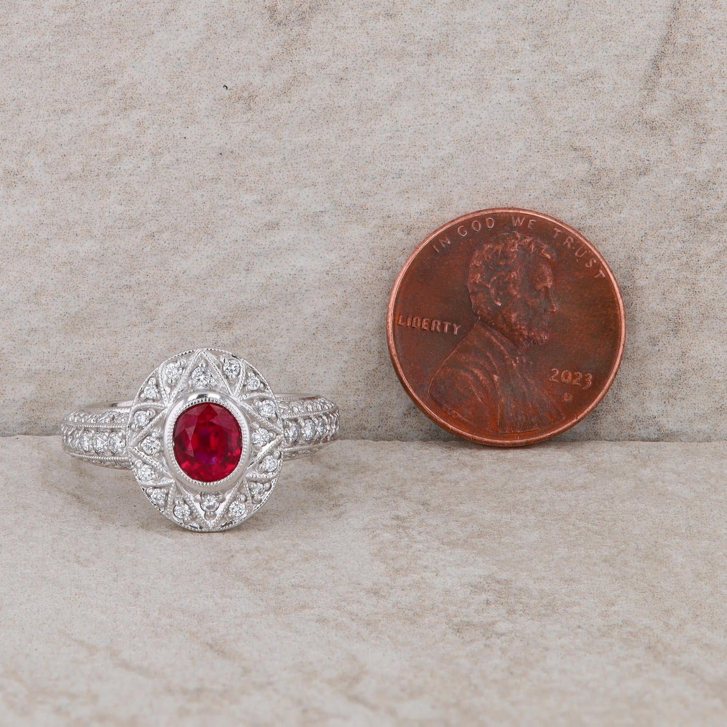 Spark 18k White Gold Ruby and Diamond Halo Ring