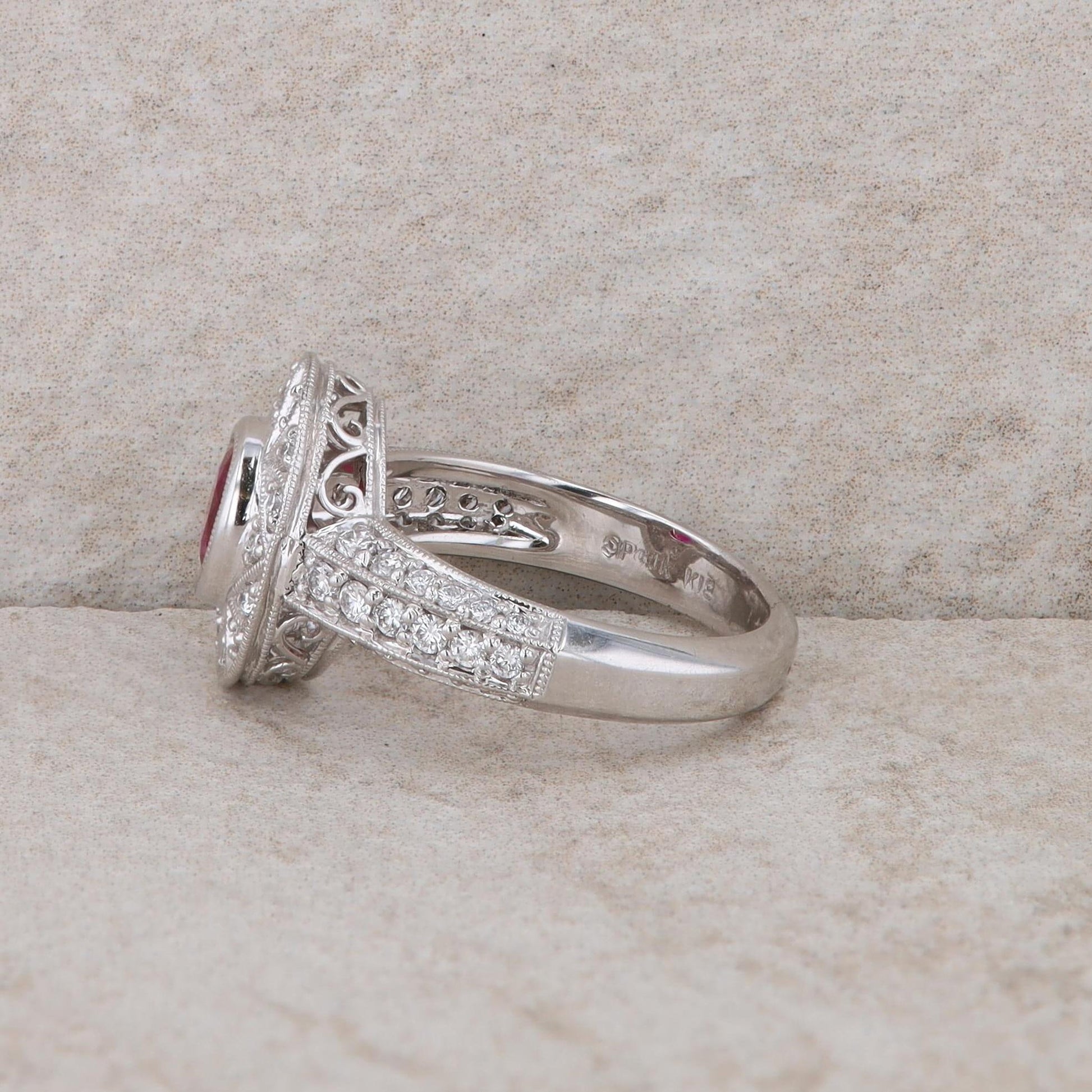 Spark 18k White Gold Ruby and Diamond Halo Ring