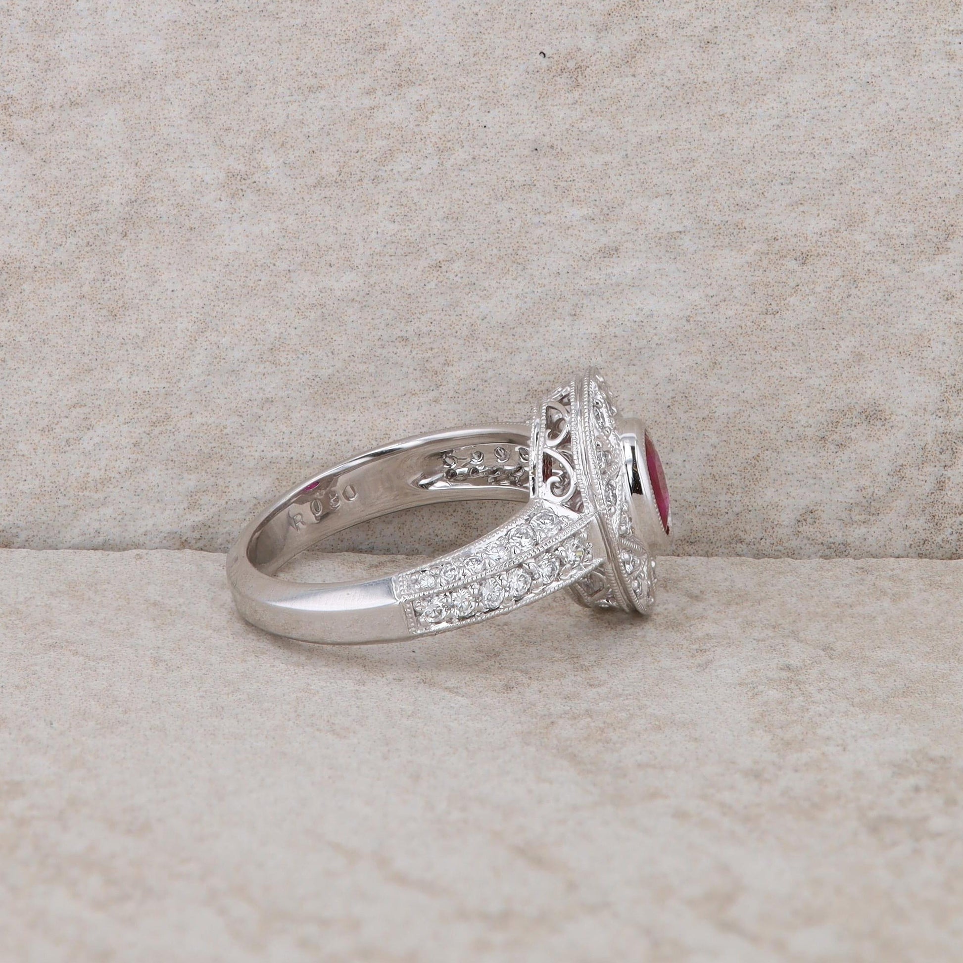 Spark 18k White Gold Ruby and Diamond Halo Ring