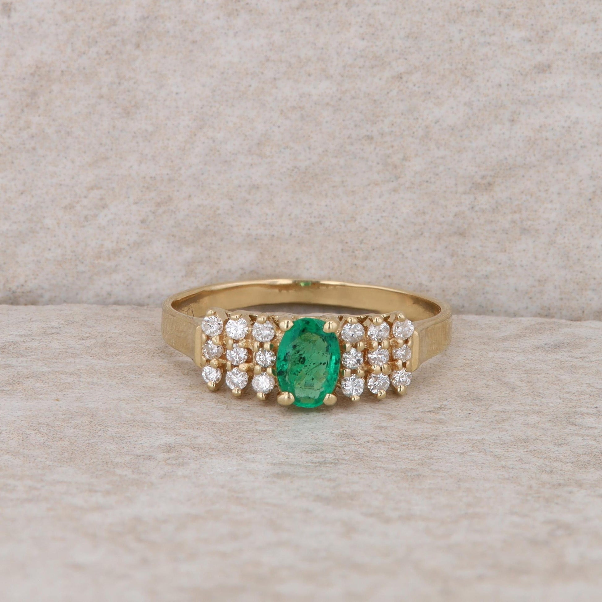 14k Yellow Gold Emerald and Diamond Row Ring