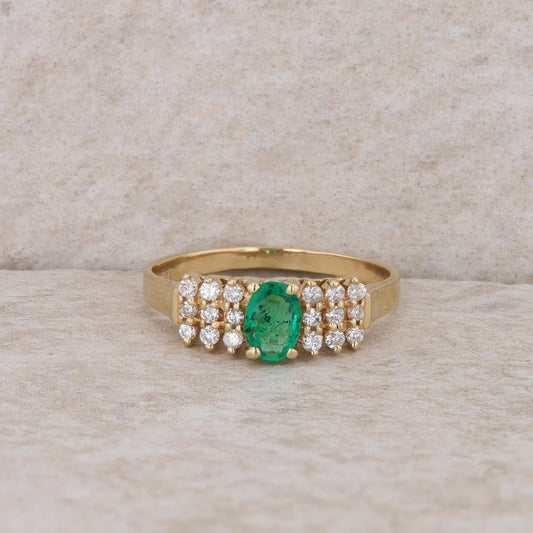 14k Yellow Gold Emerald and Diamond Row Ring