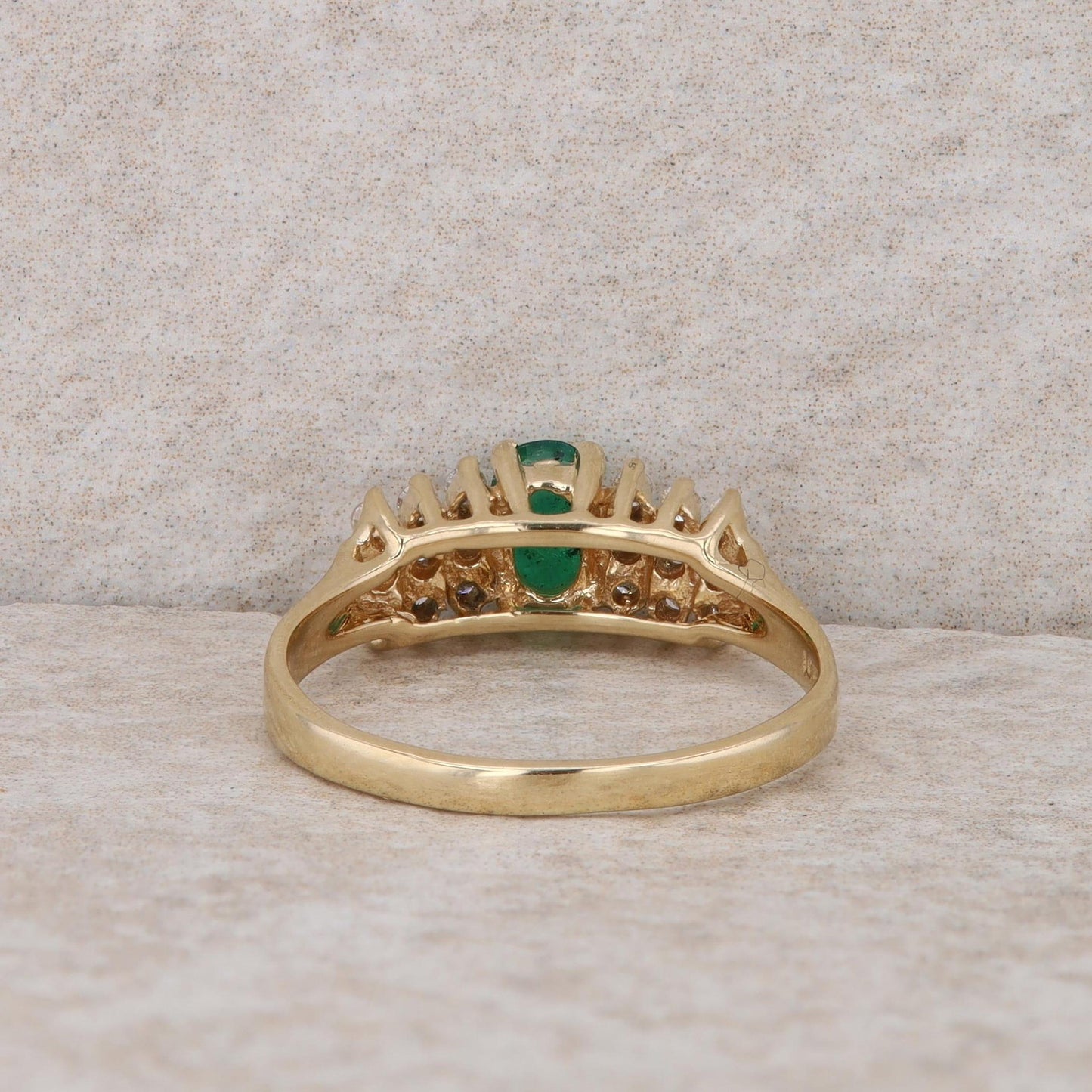 14k Yellow Gold Emerald and Diamond Row Ring