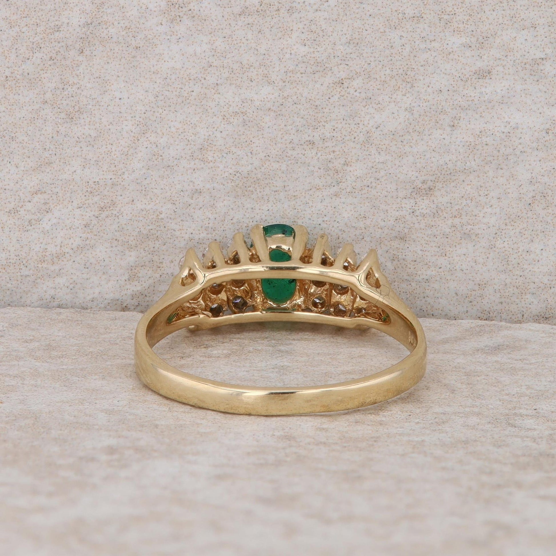 14k Yellow Gold Emerald and Diamond Row Ring