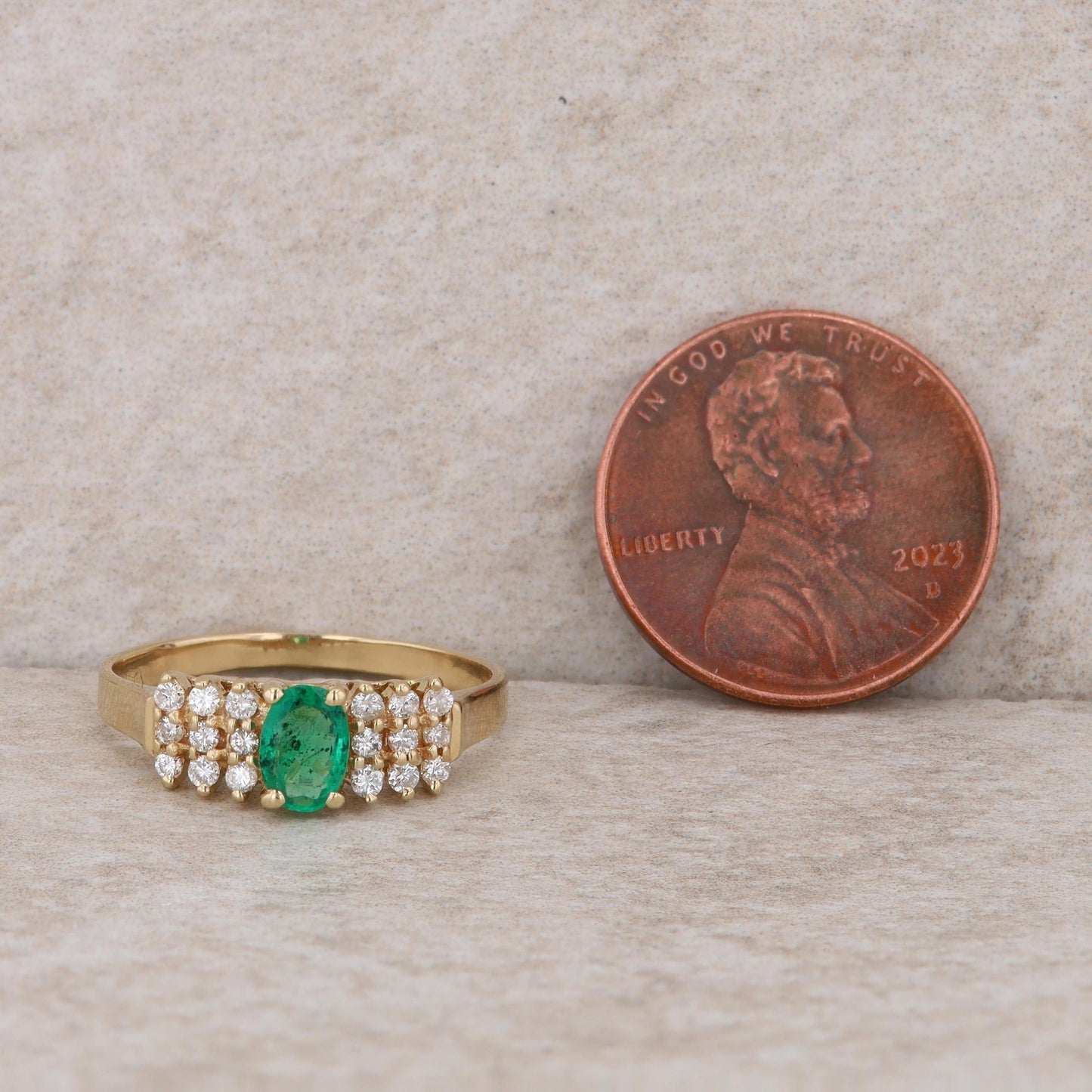 14k Yellow Gold Emerald and Diamond Row Ring