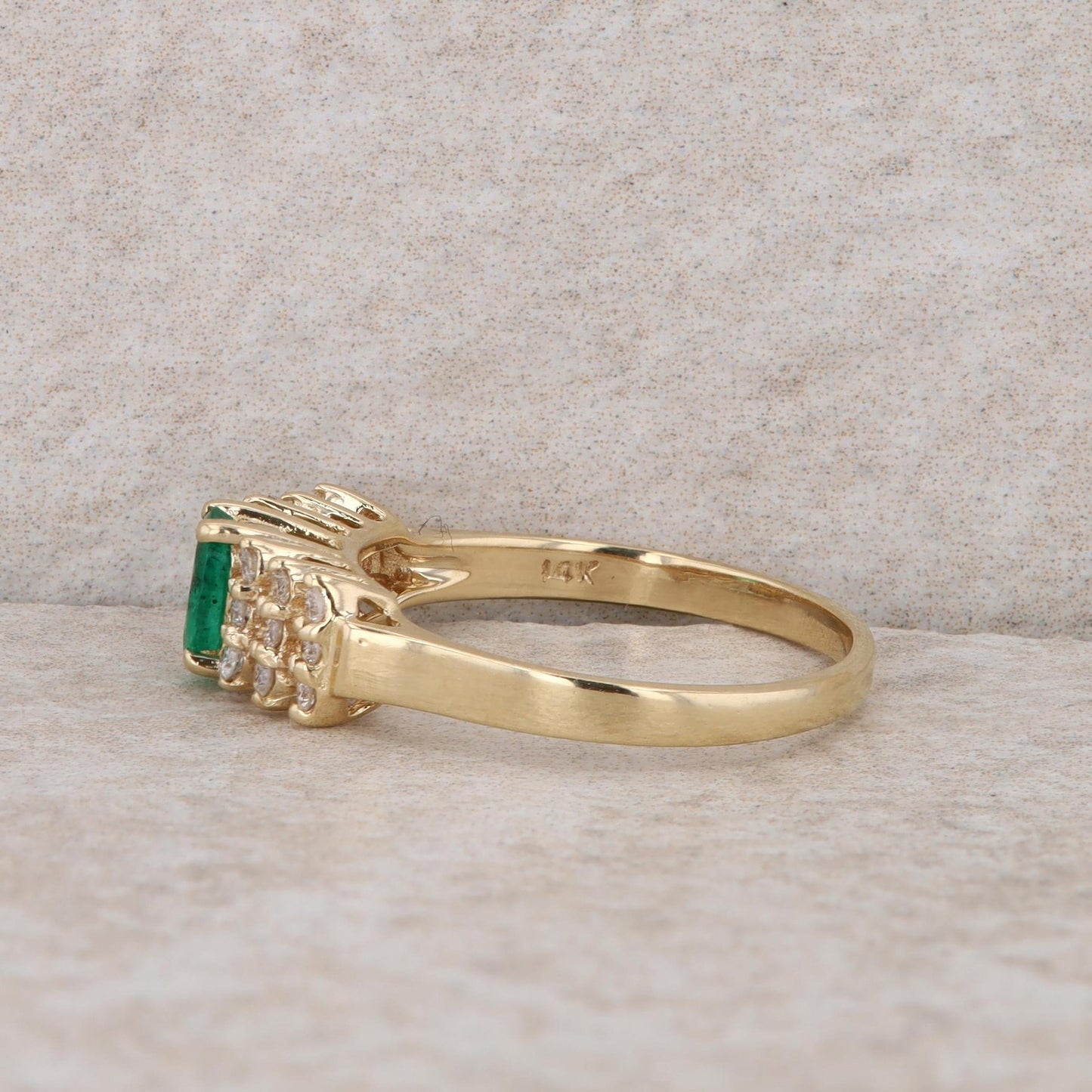 14k Yellow Gold Emerald and Diamond Row Ring