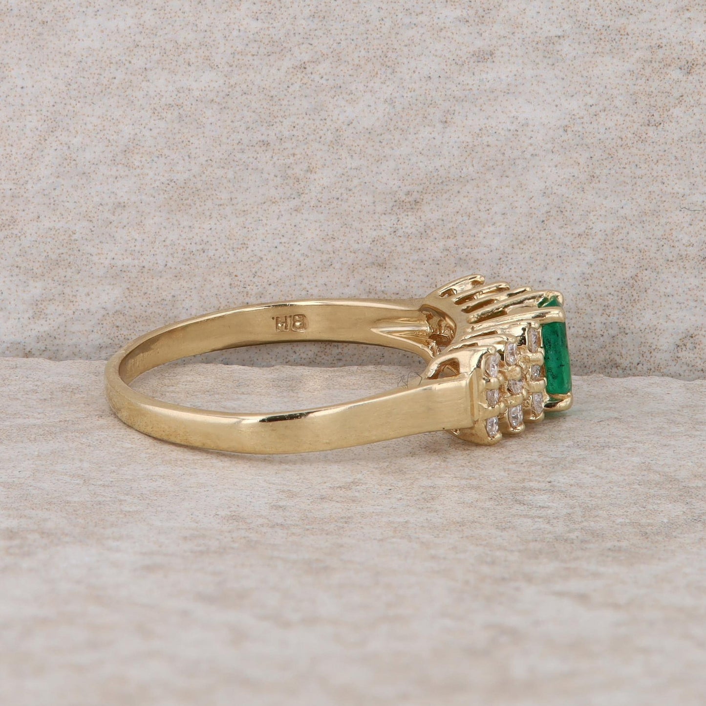 14k Yellow Gold Emerald and Diamond Row Ring