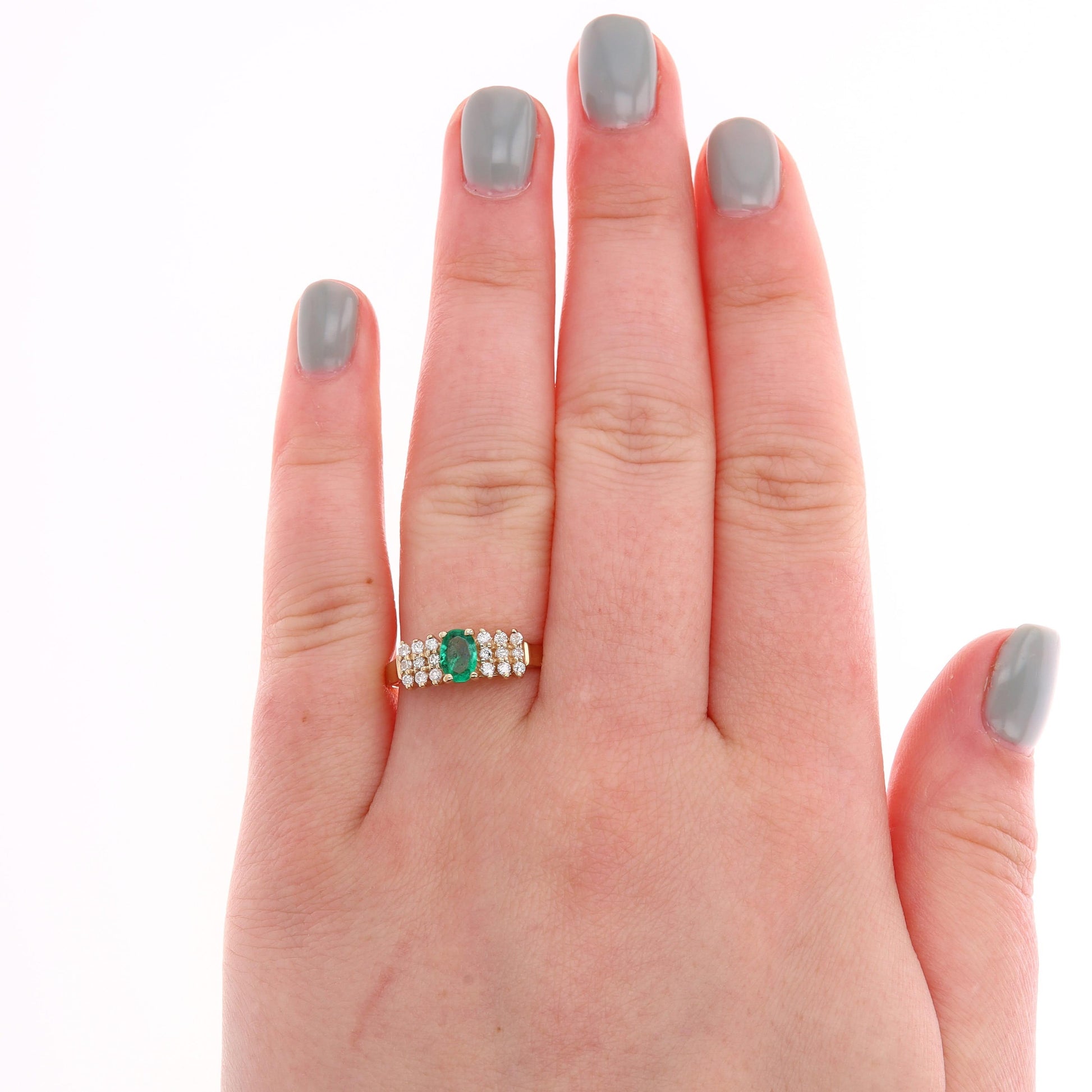 14k Yellow Gold Emerald and Diamond Row Ring