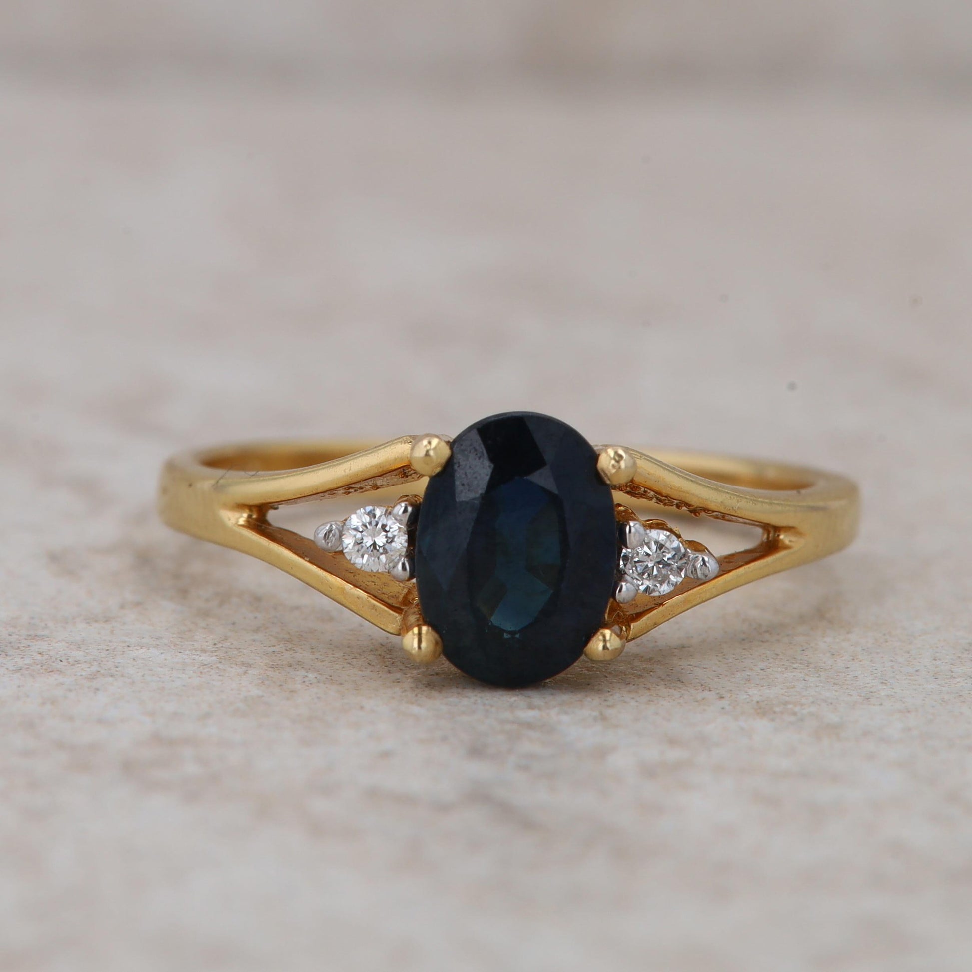 14k Yellow Gold Sapphire and Diamond Ring