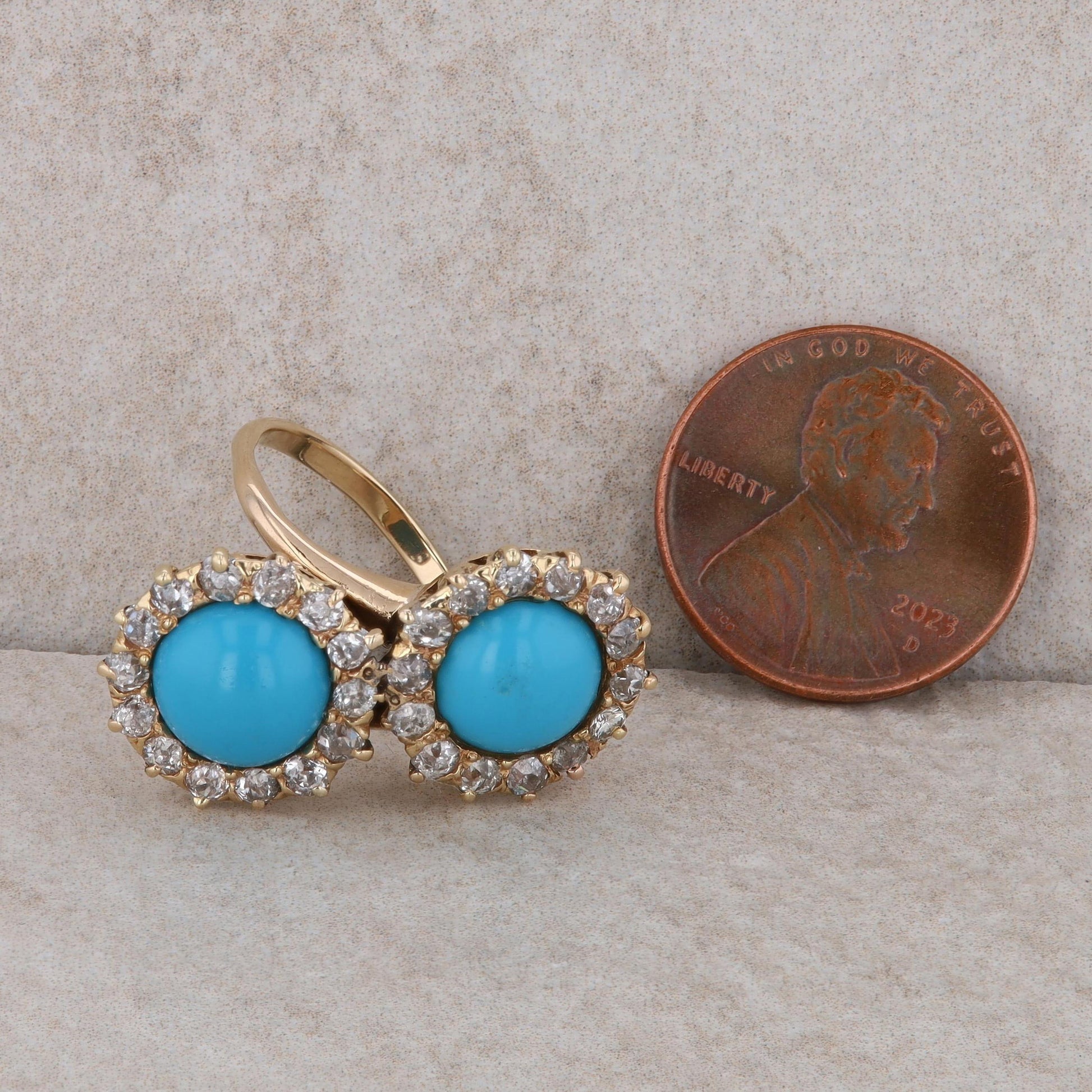 14k Yellow Gold Turquoise and Diamond Double Bypass Halo Ring