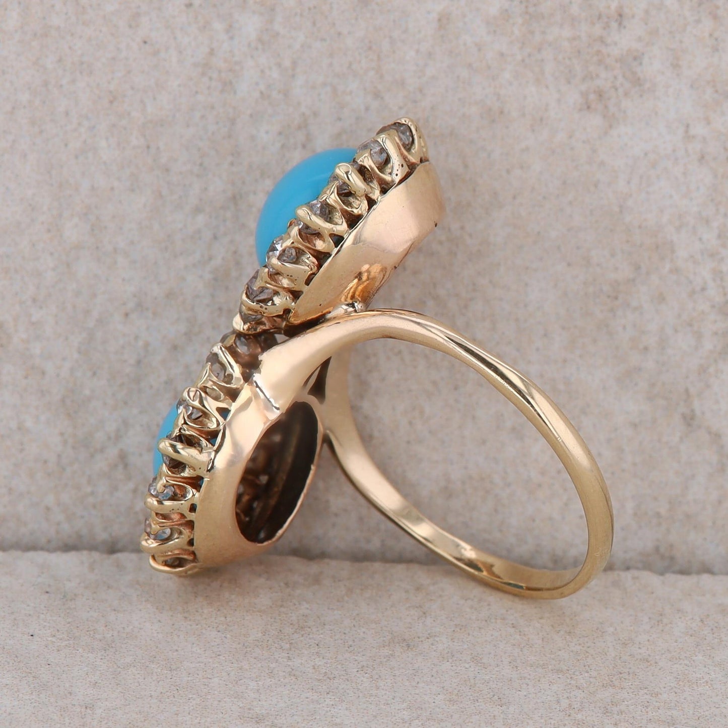 14k Yellow Gold Turquoise and Diamond Double Bypass Halo Ring