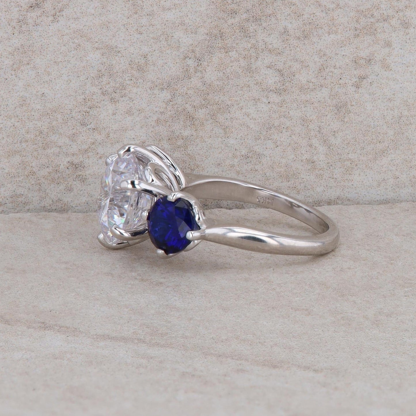 14k White Gold Cubic Zirconia and Synthetic Sapphire Three Stone Ring