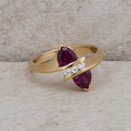 14k Yellow Gold Trillion Rhodolite Garnet and Diamond Ring