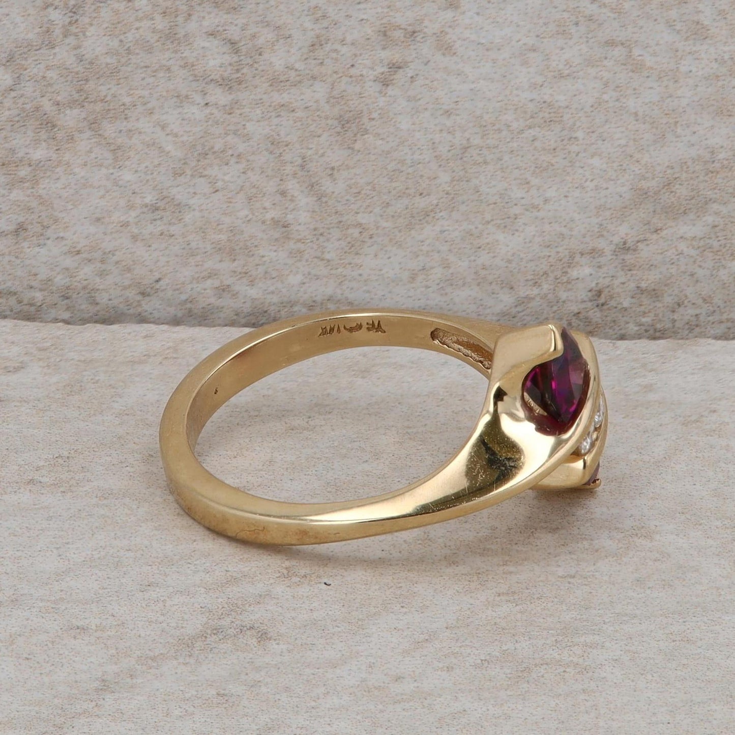 14k Yellow Gold Trillion Rhodolite Garnet and Diamond Ring