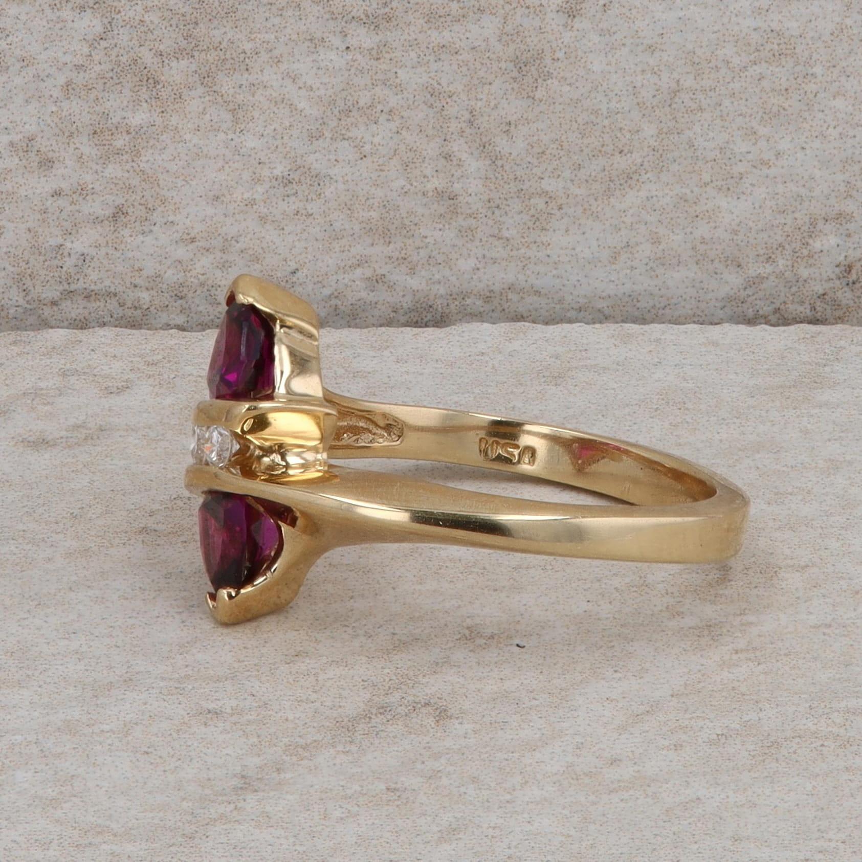 14k Yellow Gold Trillion Rhodolite Garnet and Diamond Ring