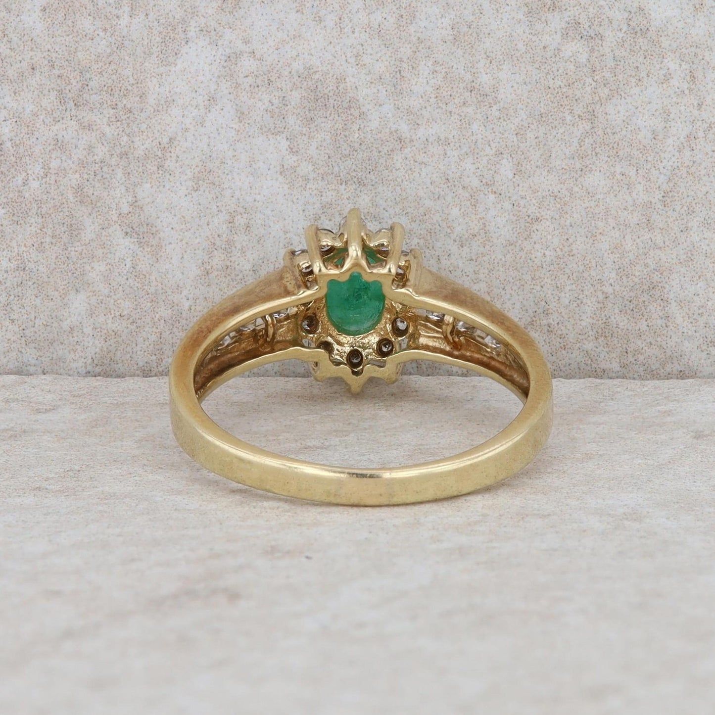 10k Yellow Gold Emerald and Diamond Halo Ring