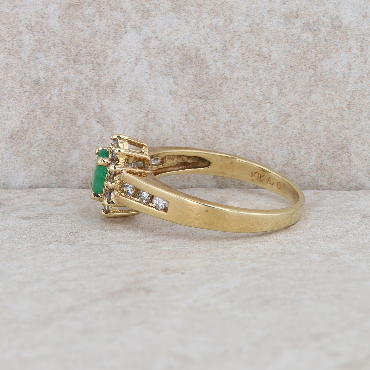 10k Yellow Gold Emerald and Diamond Halo Ring