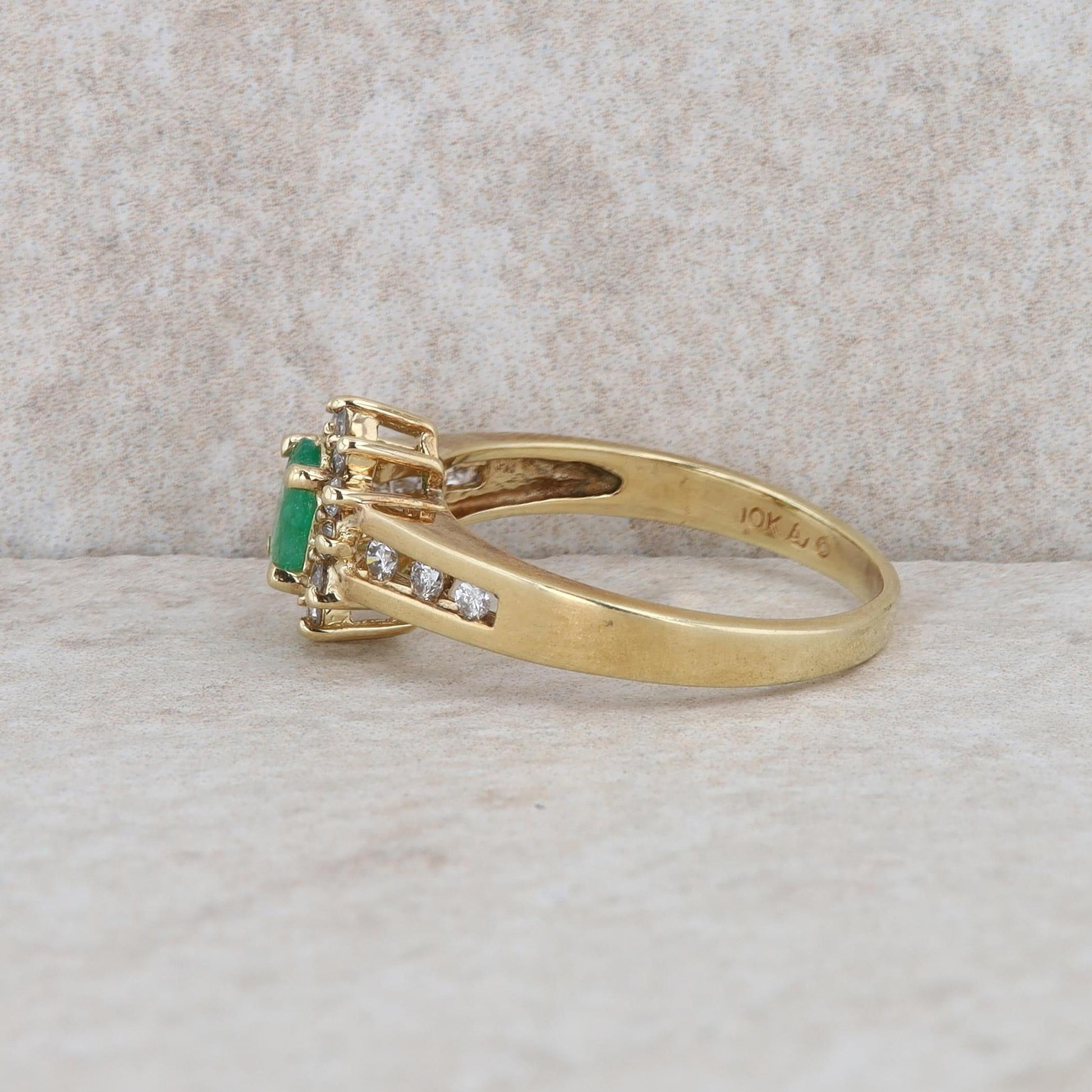 10k Yellow Gold Emerald and Diamond Halo Ring