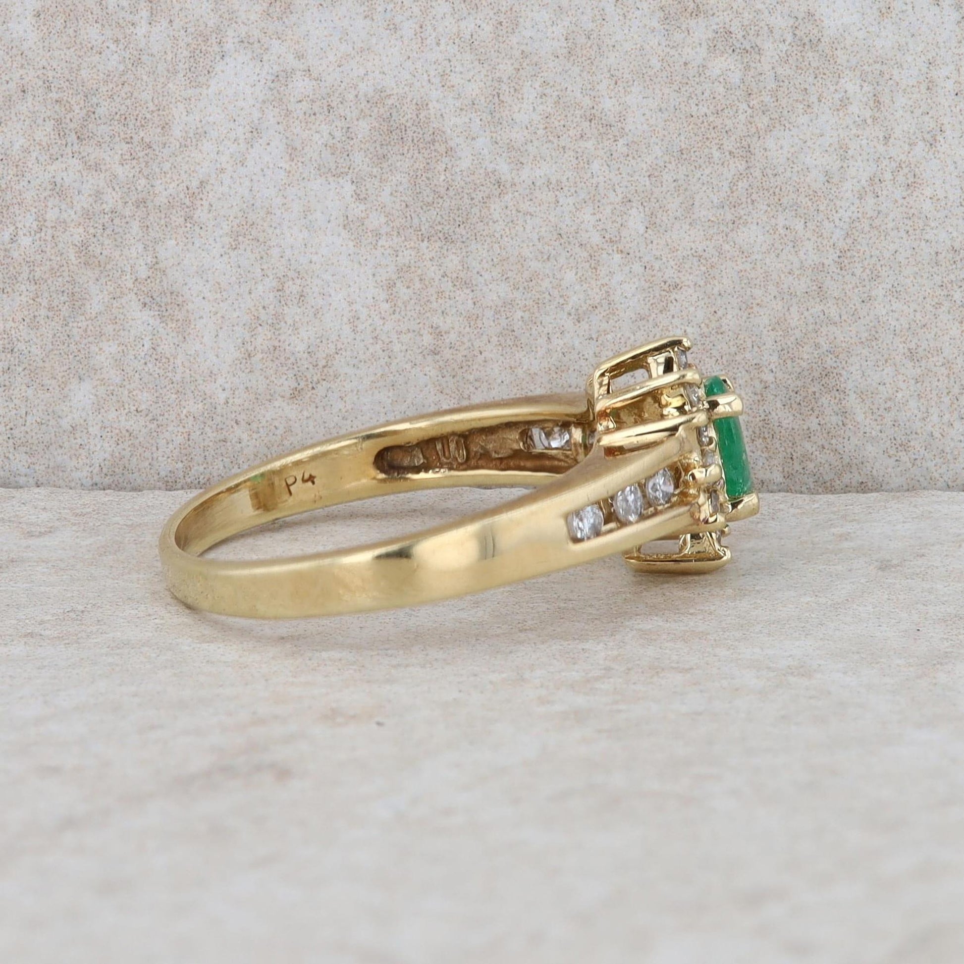 10k Yellow Gold Emerald and Diamond Halo Ring