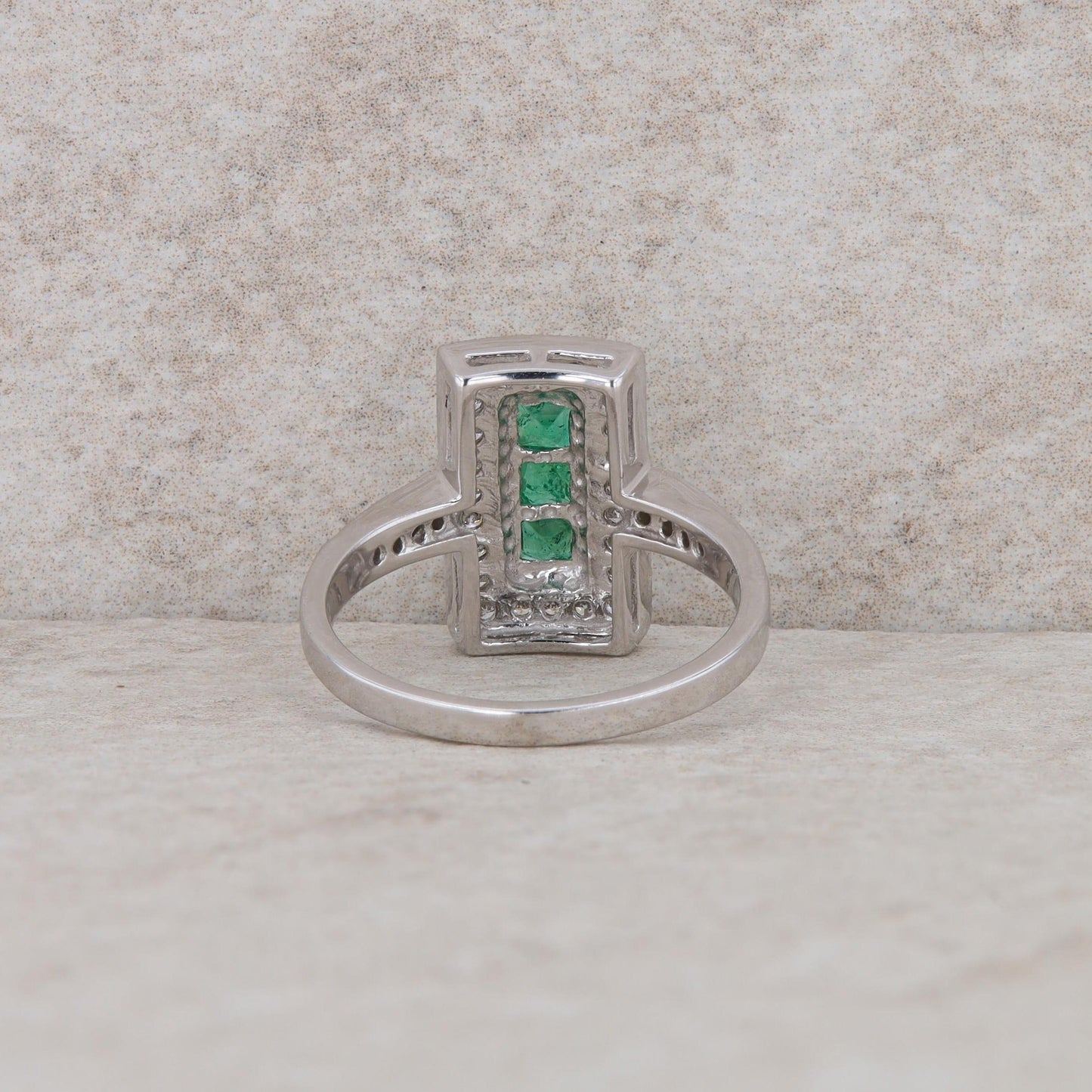 14k White Gold Emerald and Diamond Dinner Ring