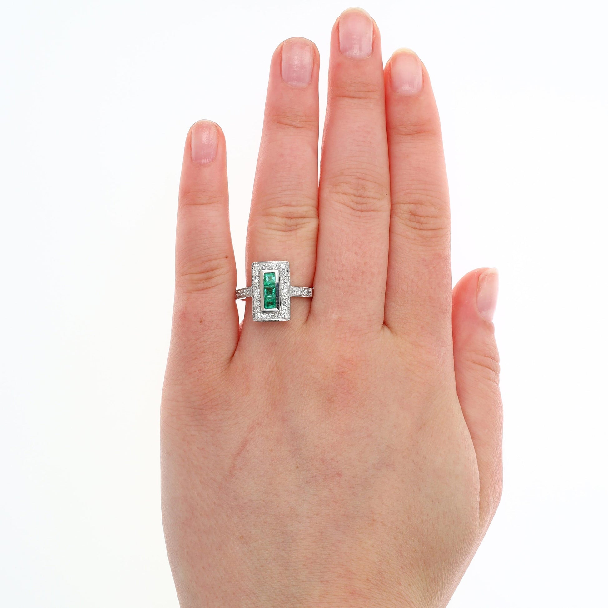 14k White Gold Emerald and Diamond Dinner Ring