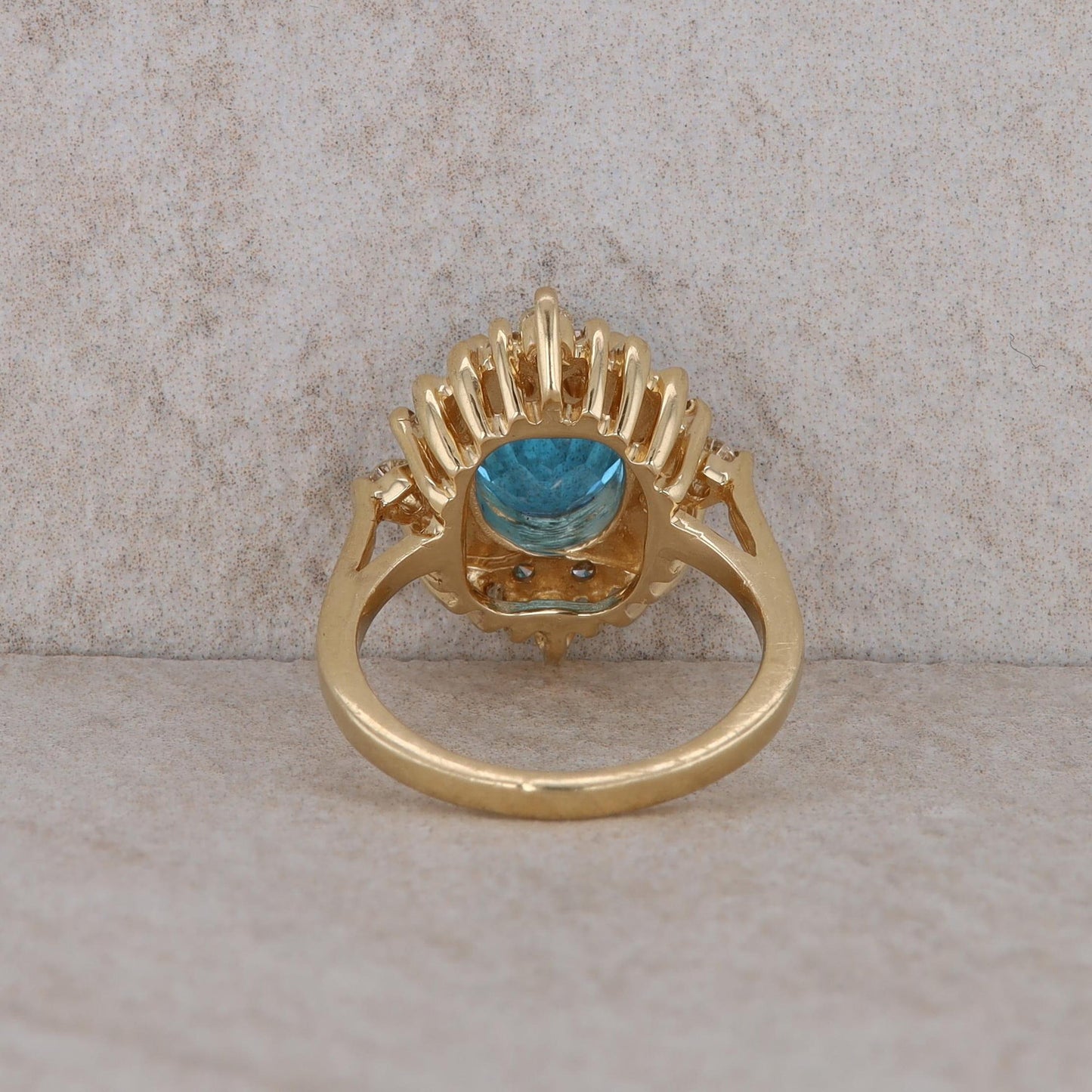 14k Yellow Gold Blue Topaz and Diamond Fashion Ring