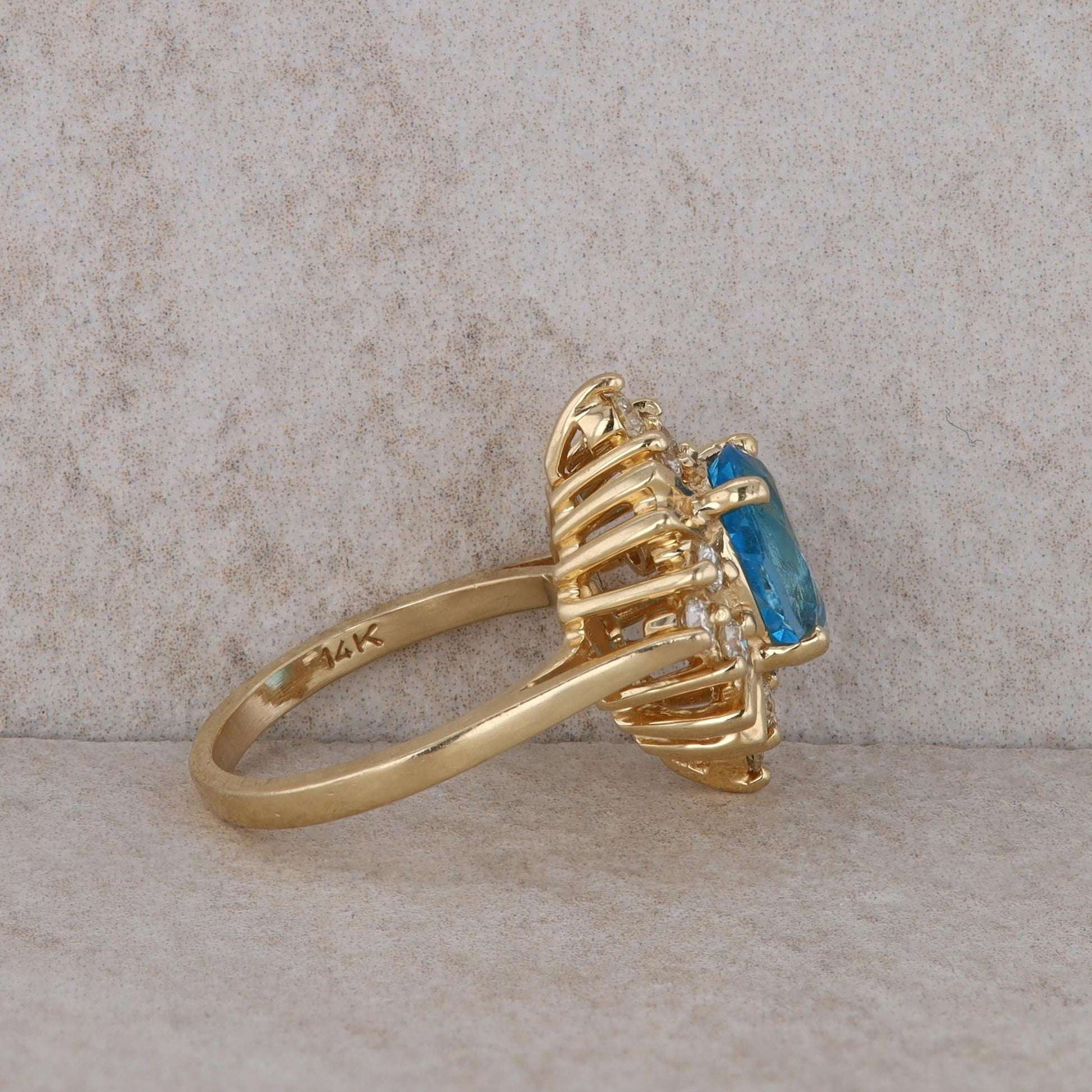 14k Yellow Gold Blue Topaz and Diamond Fashion Ring