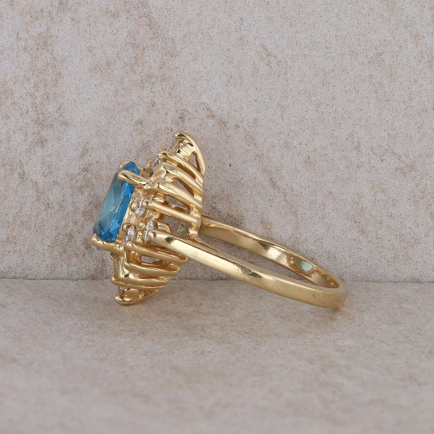 14k Yellow Gold Blue Topaz and Diamond Fashion Ring