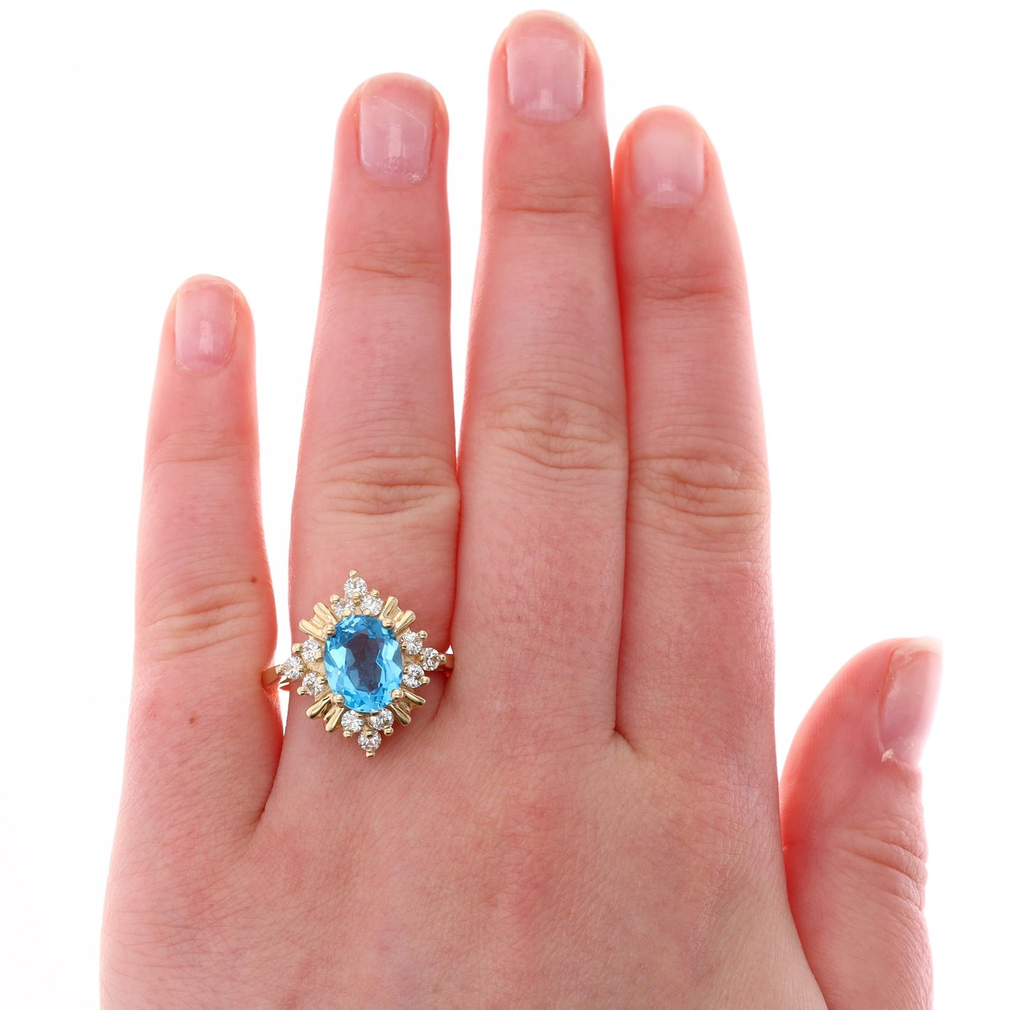 14k Yellow Gold Blue Topaz and Diamond Fashion Ring