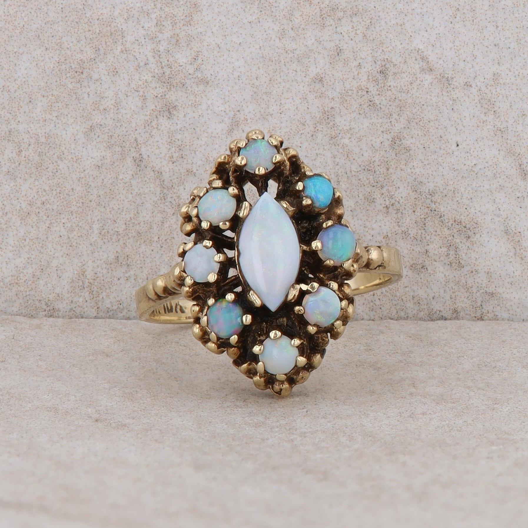 10k Yellow Gold Opal Cabochon Marquise Cluster Ring