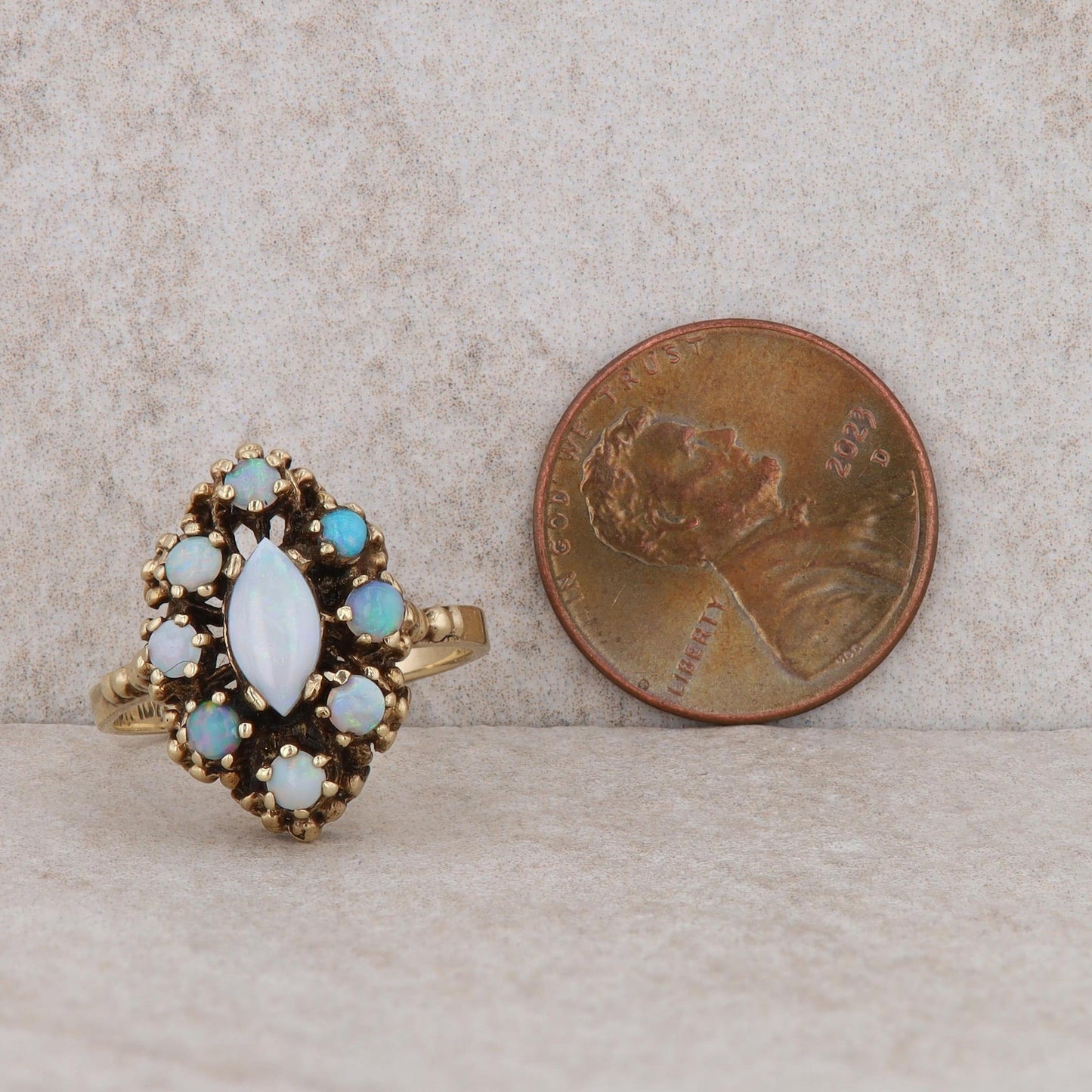 10k Yellow Gold Opal Cabochon Marquise Cluster Ring