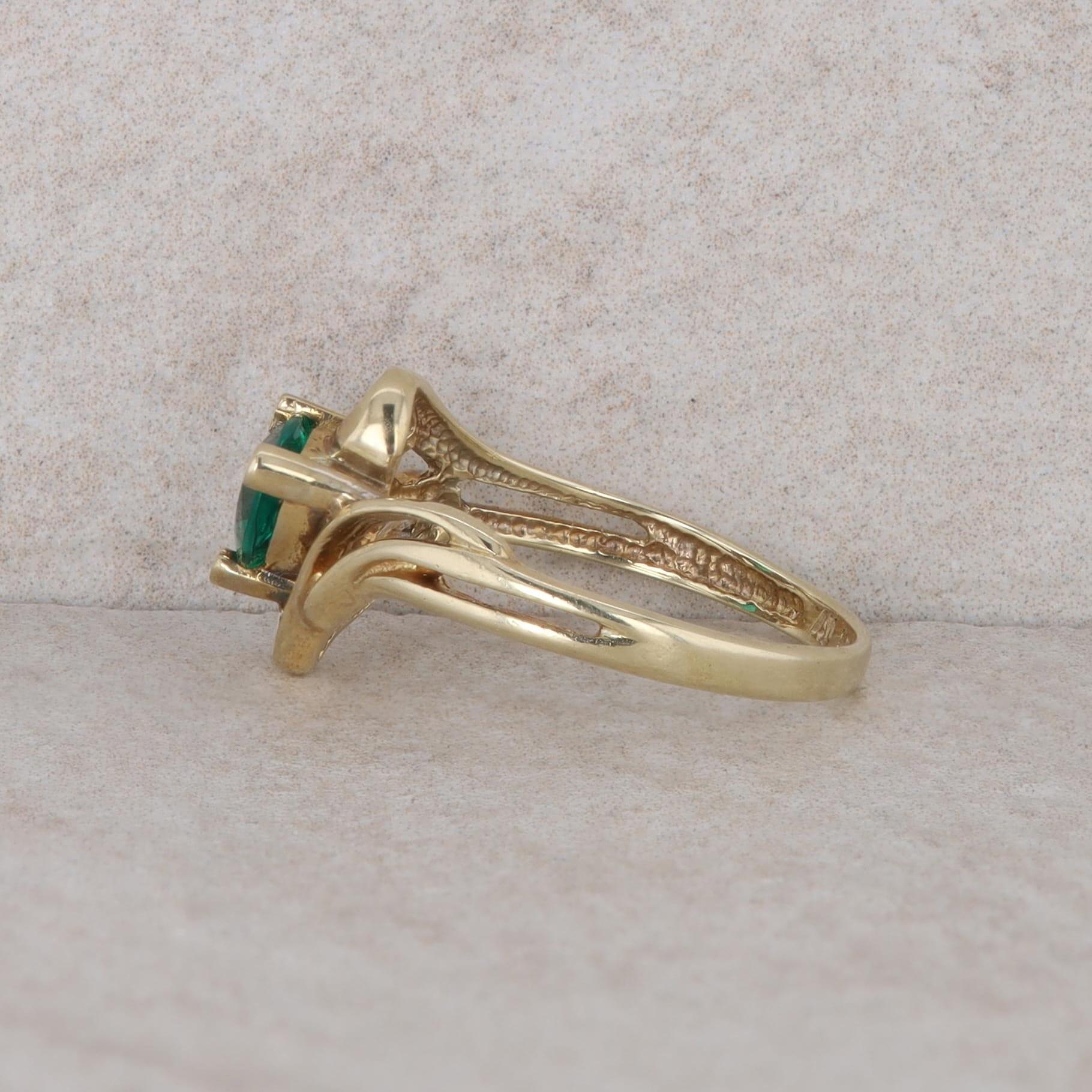 10k Yellow Gold Imitation Emerald and Diamond Ring