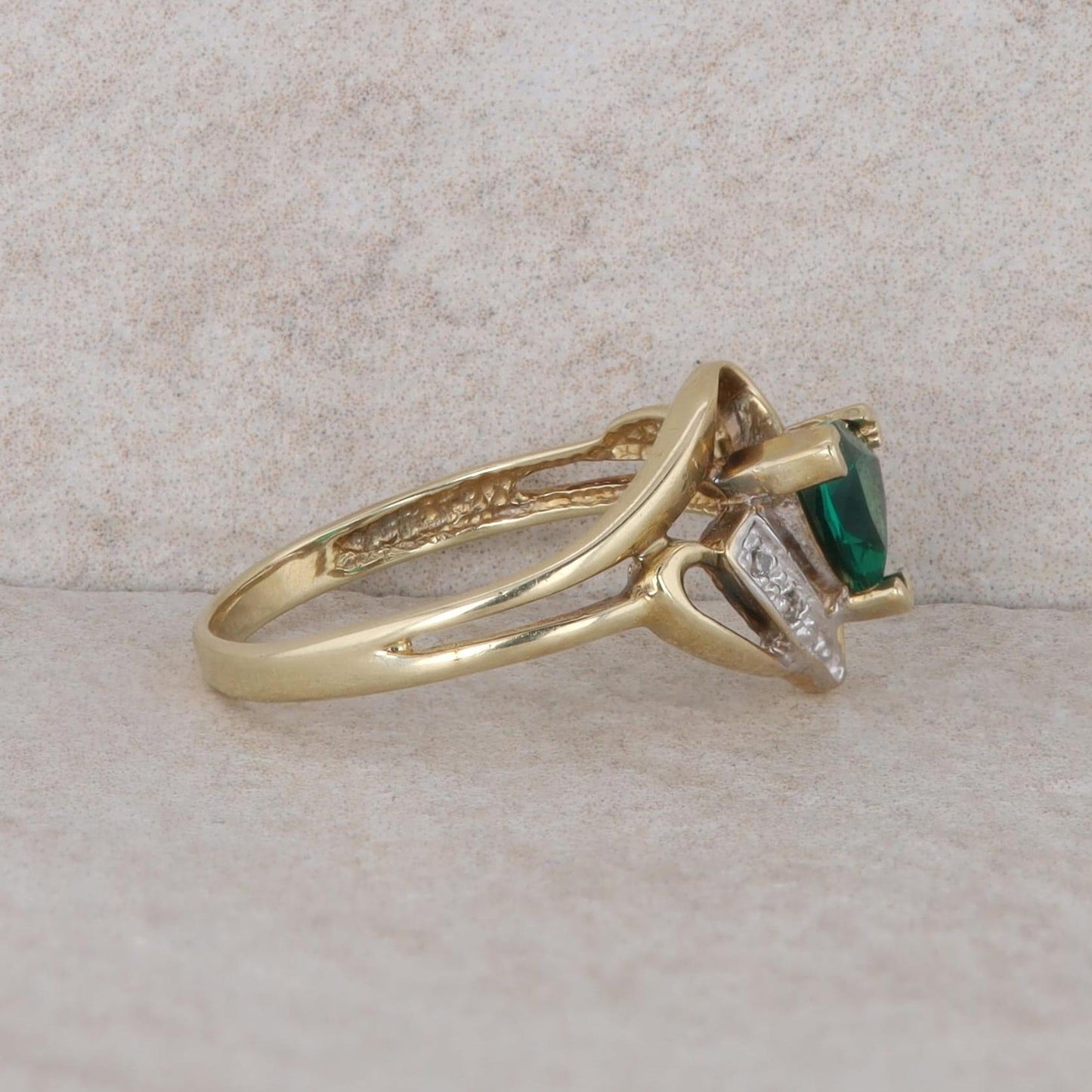 10k Yellow Gold Imitation Emerald and Diamond Ring