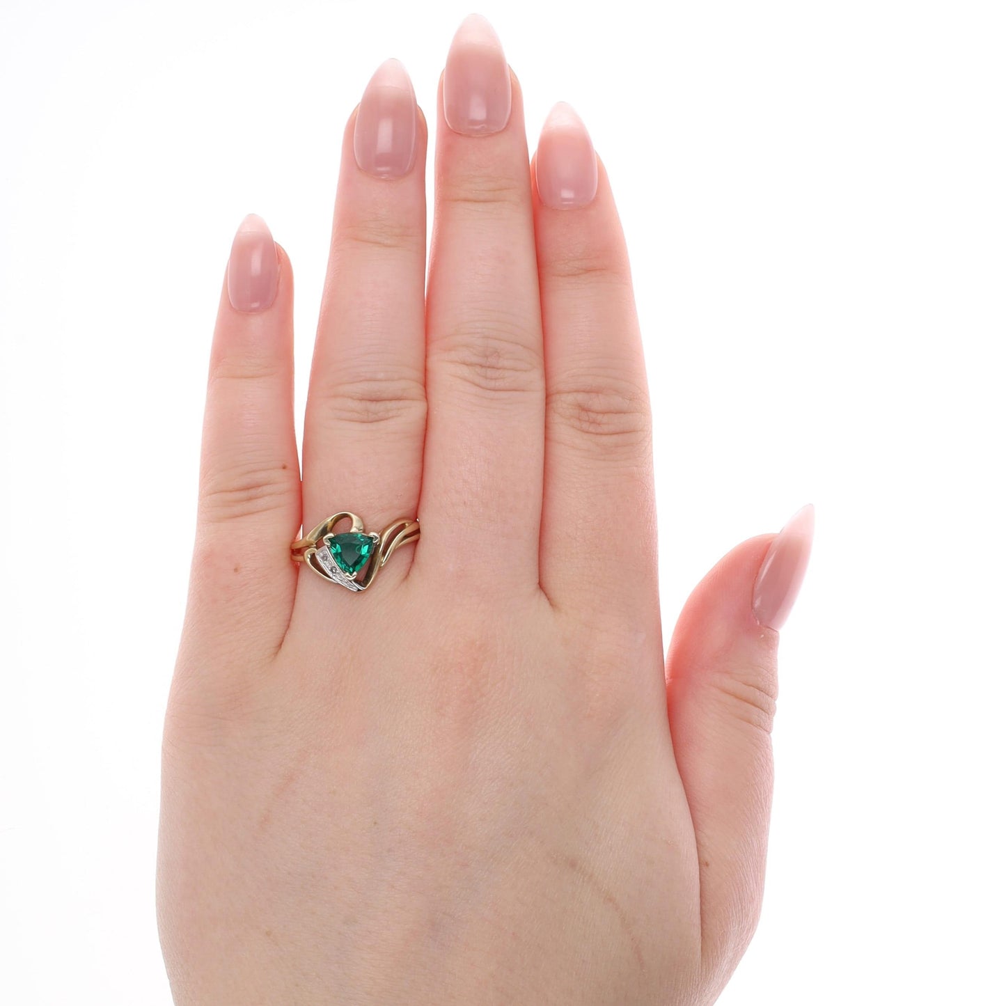 10k Yellow Gold Imitation Emerald and Diamond Ring