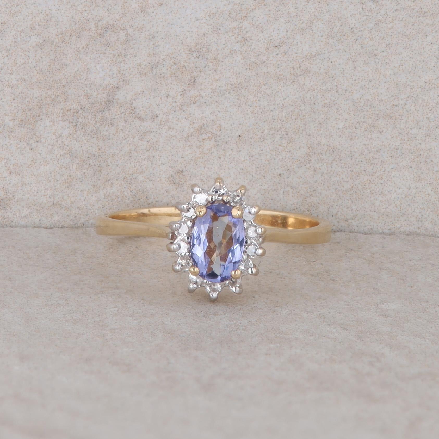 14k Yellow Gold Tanzanite and Diamond Halo Ring