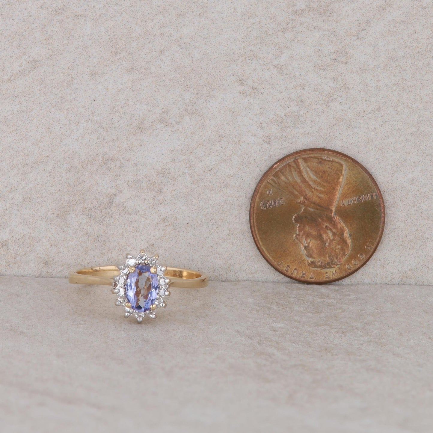 14k Yellow Gold Tanzanite and Diamond Halo Ring