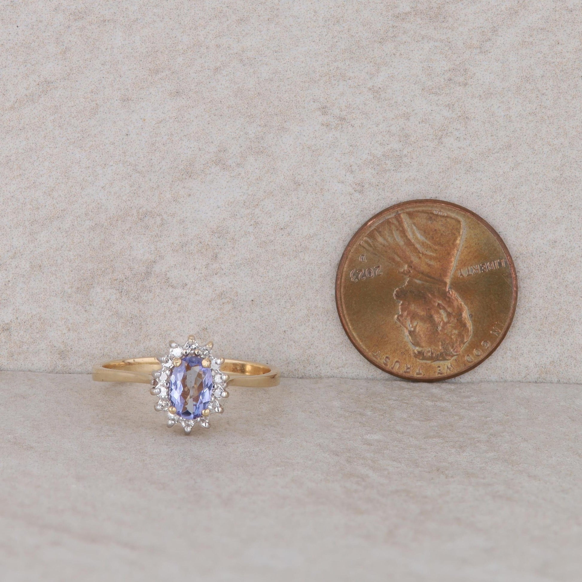 14k Yellow Gold Tanzanite and Diamond Halo Ring