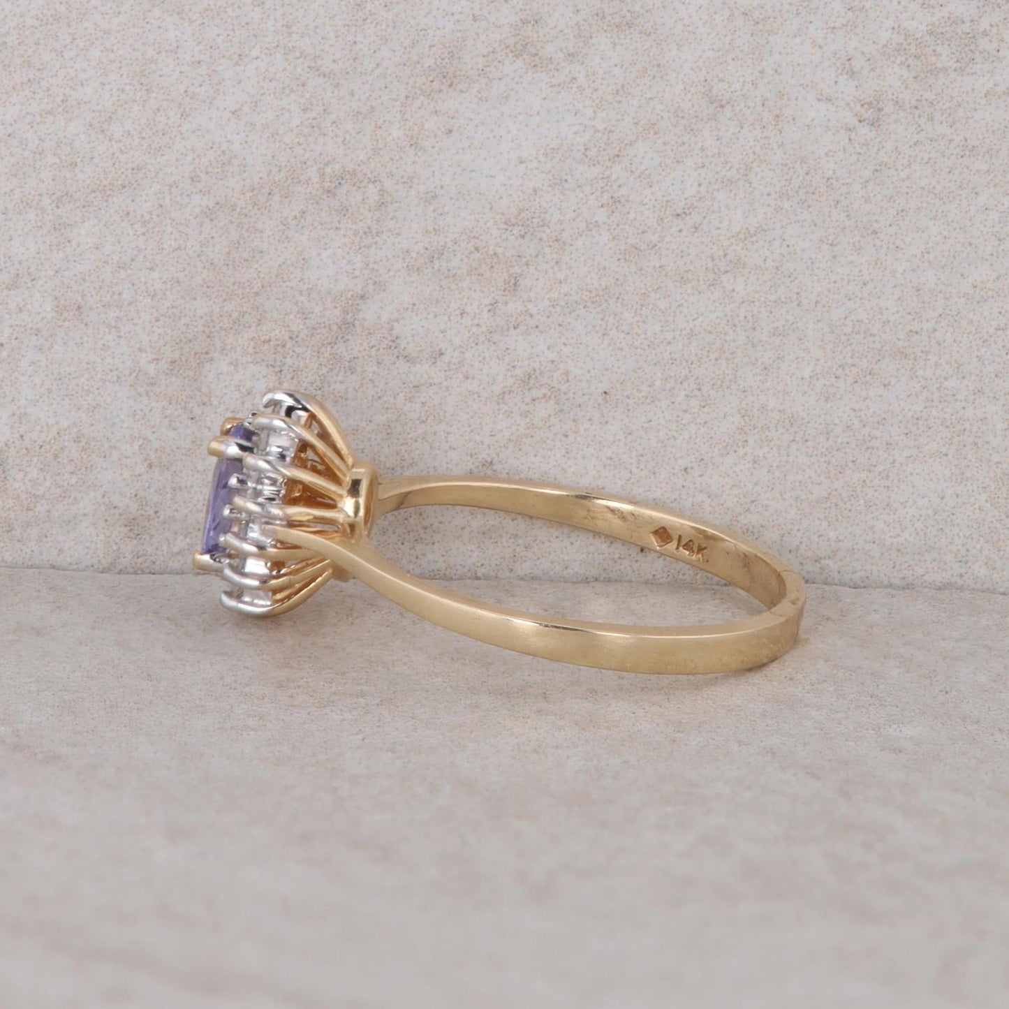 14k Yellow Gold Tanzanite and Diamond Halo Ring