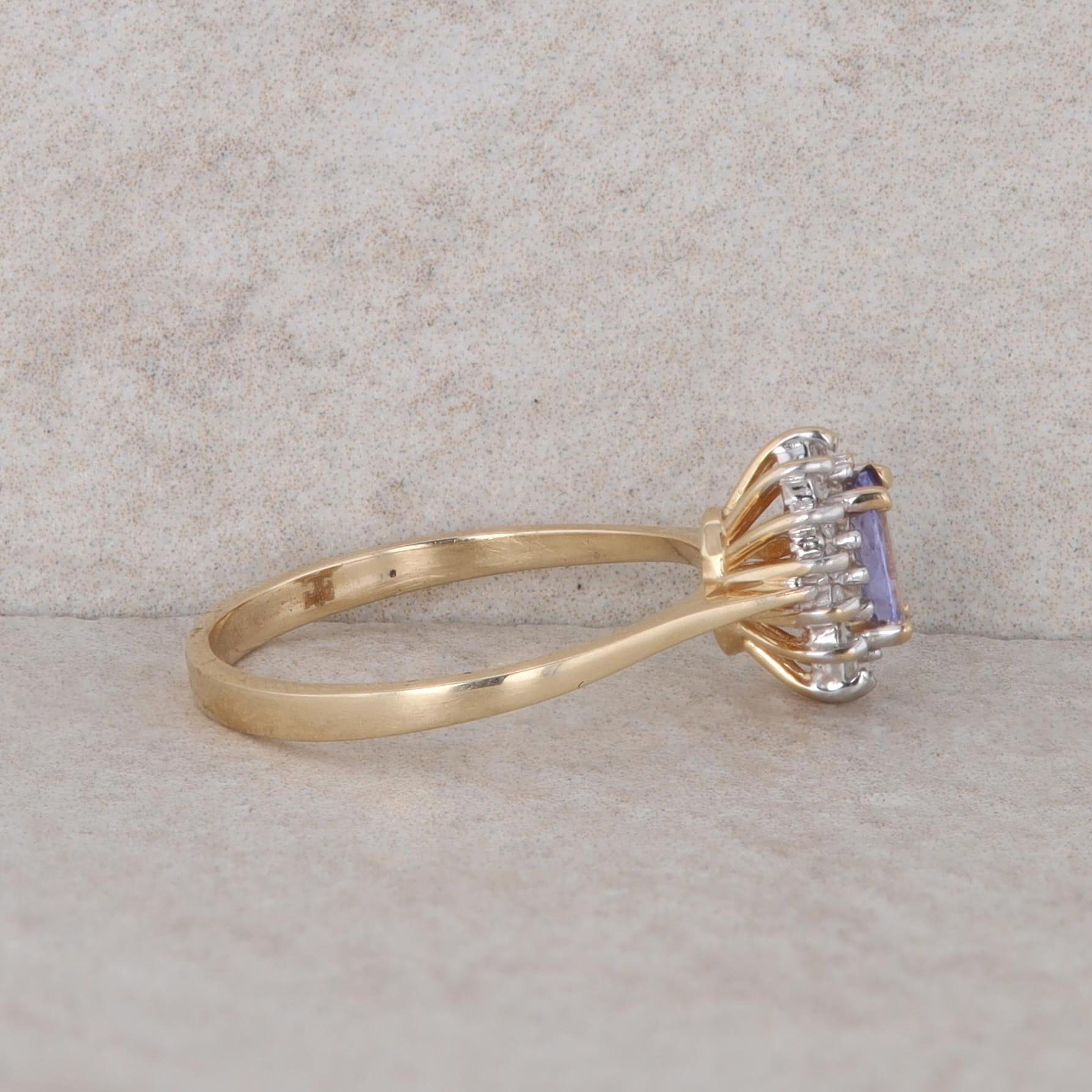 14k Yellow Gold Tanzanite and Diamond Halo Ring