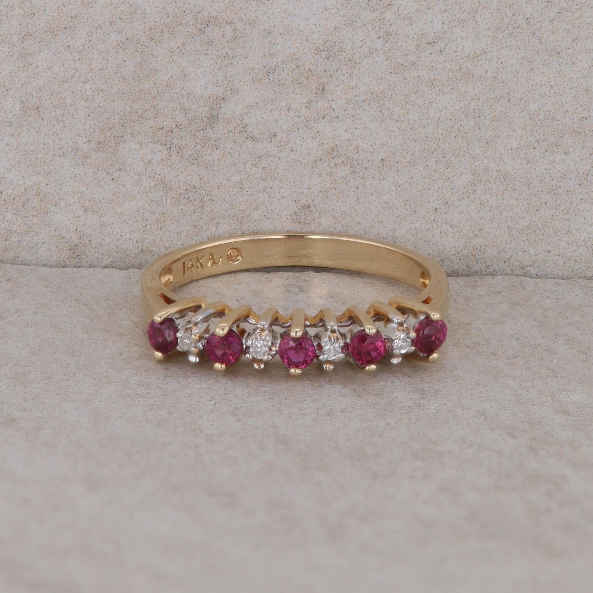 14k Yellow Gold Diamond and Ruby Band